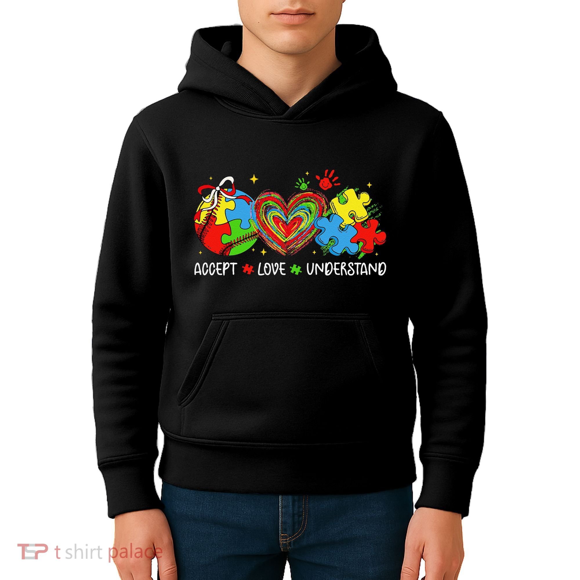 Accept Understand Love Baseball Autism Coquette Teacher Kids Hoodie
