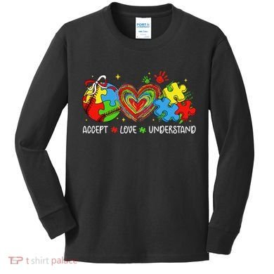 Accept Understand Love Baseball Autism Coquette Teacher Kids Long Sleeve Shirt
