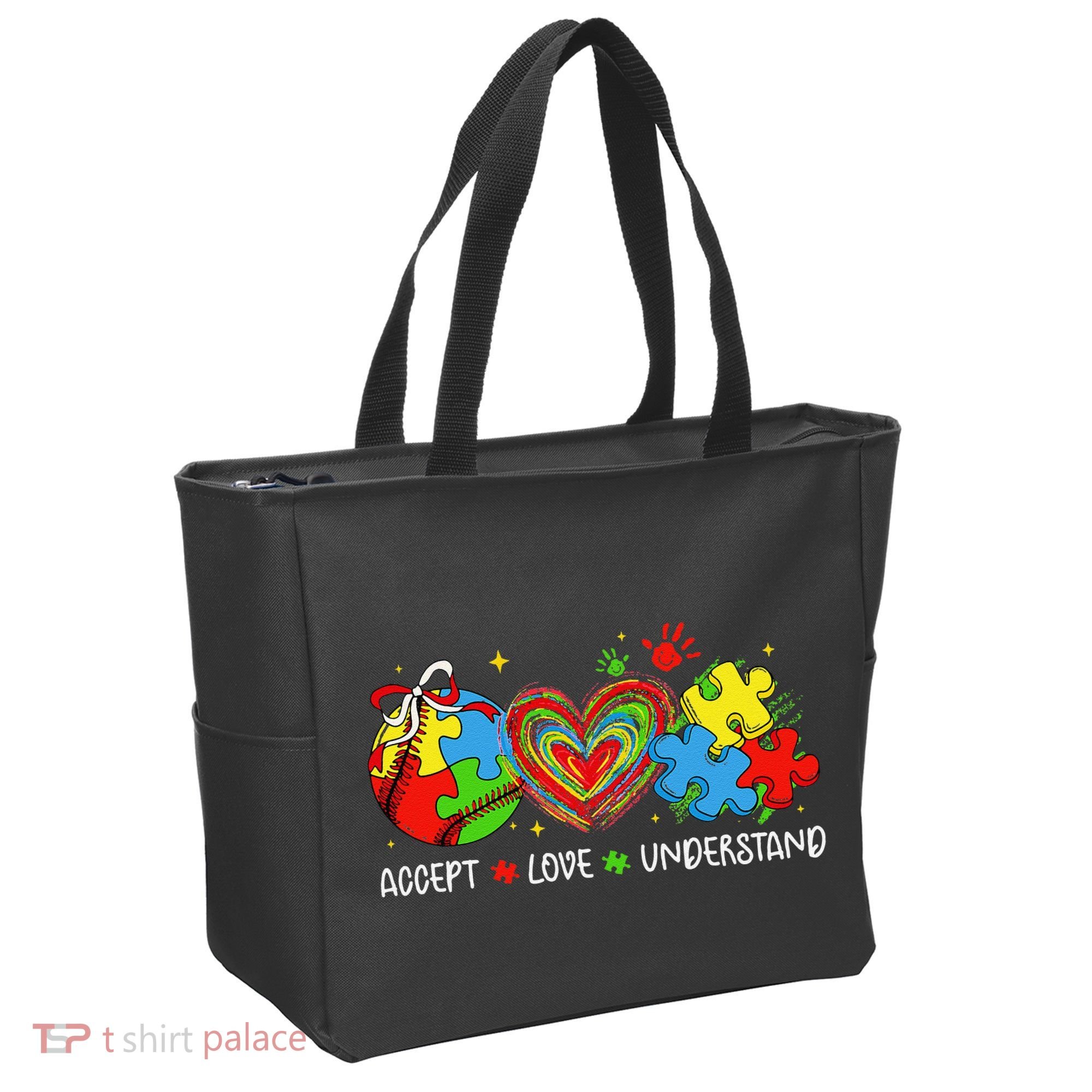 Accept Understand Love Baseball Autism Coquette Teacher Tote Bag