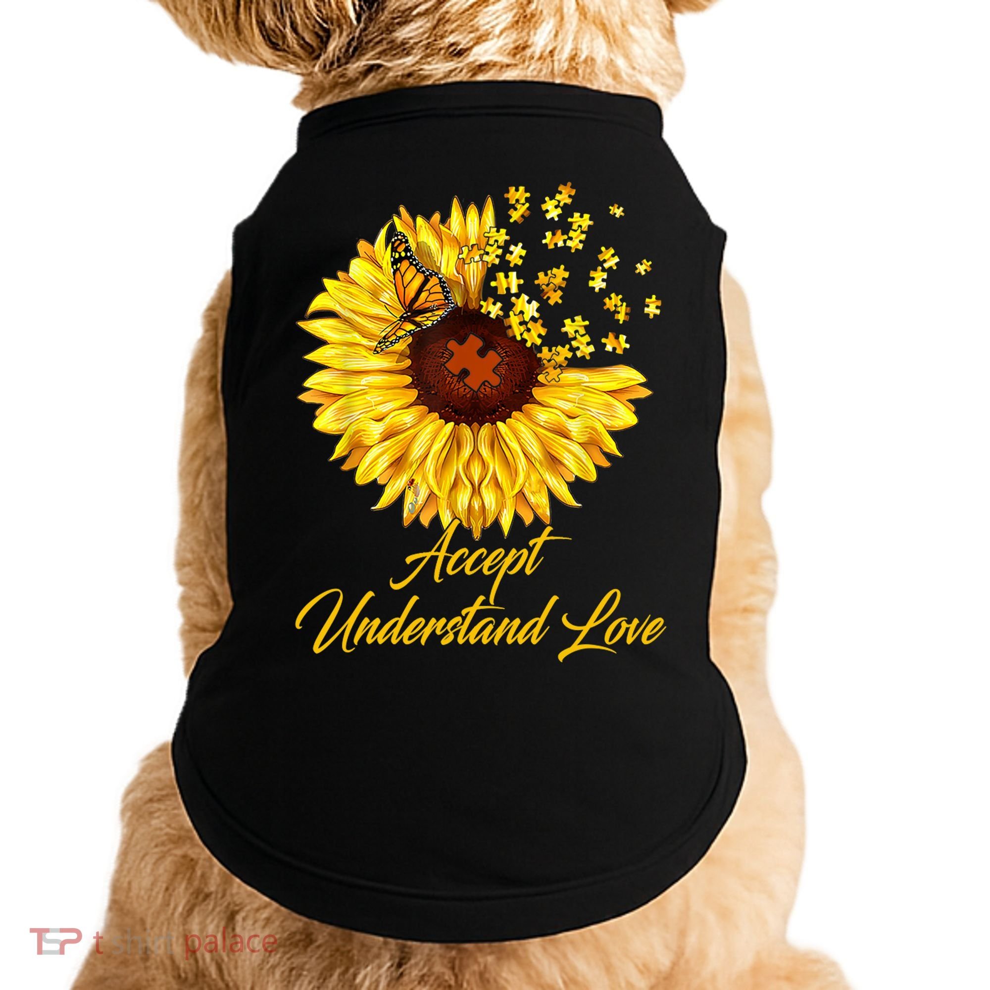 Accept Understand Love Sunflower Autism Doggie Tank
