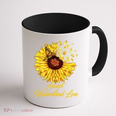 Accept Understand Love Sunflower Autism Coffee Mug back
