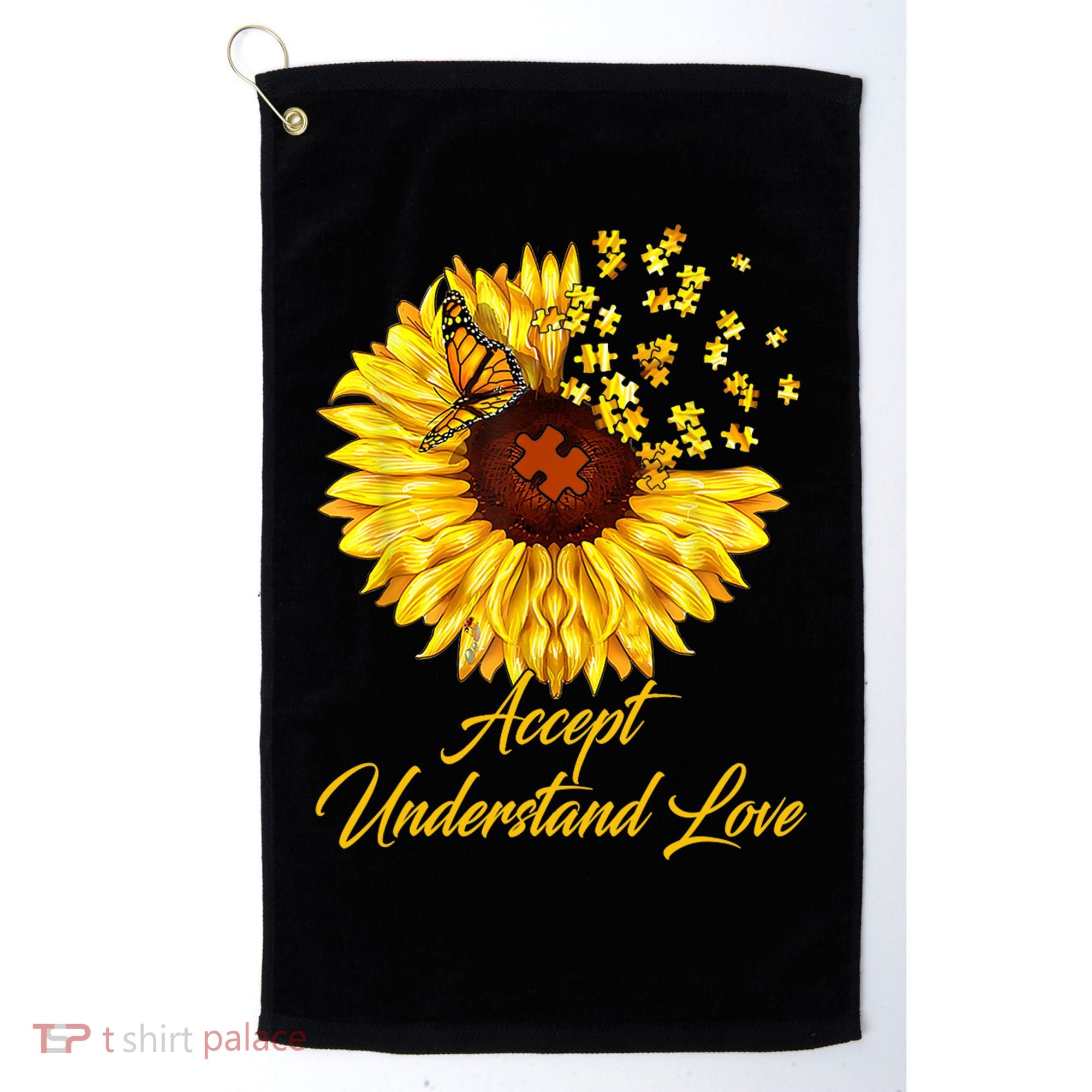 Accept Understand Love Sunflower Autism Golf Towel