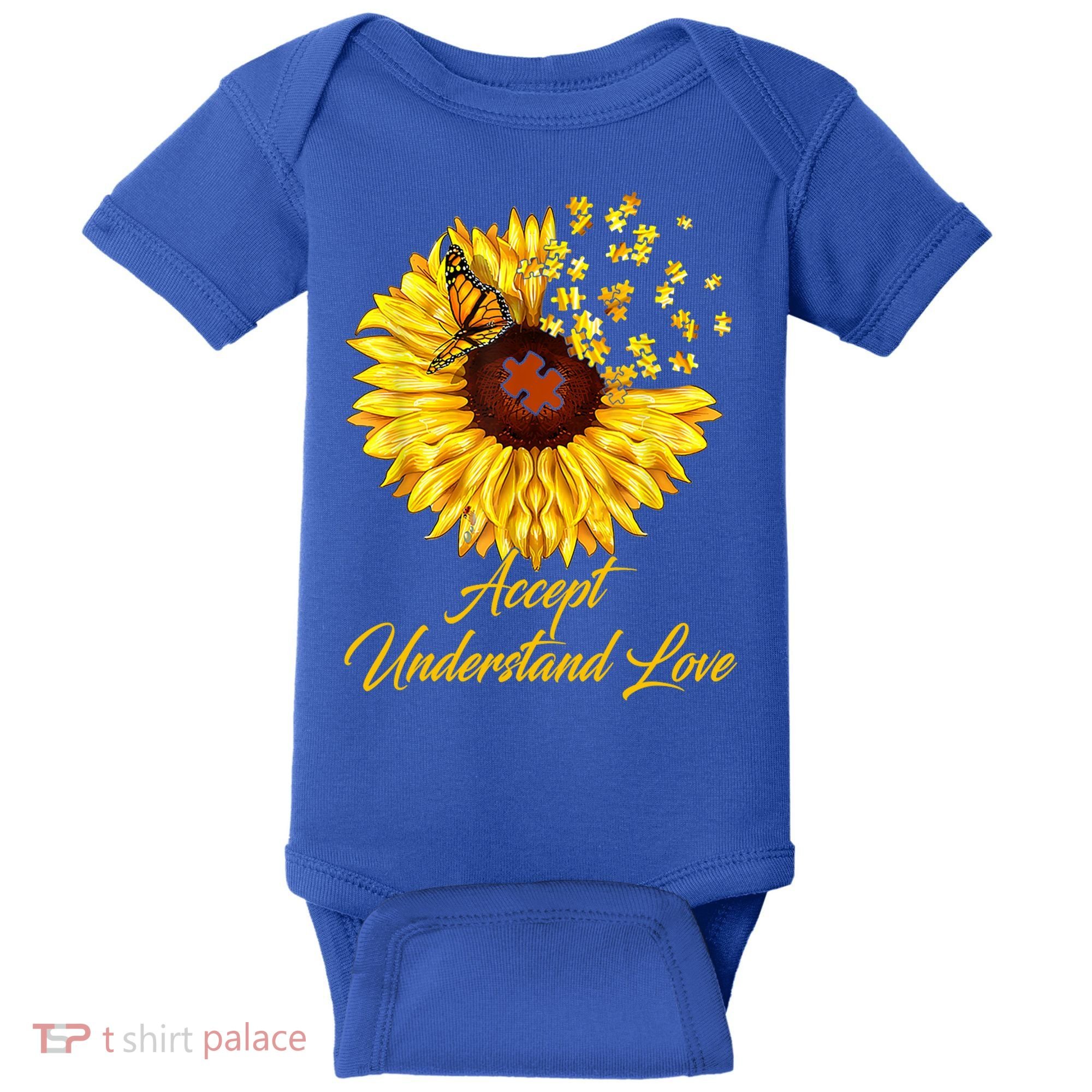 Accept Understand Love Sunflower Autism Baby Bodysuit