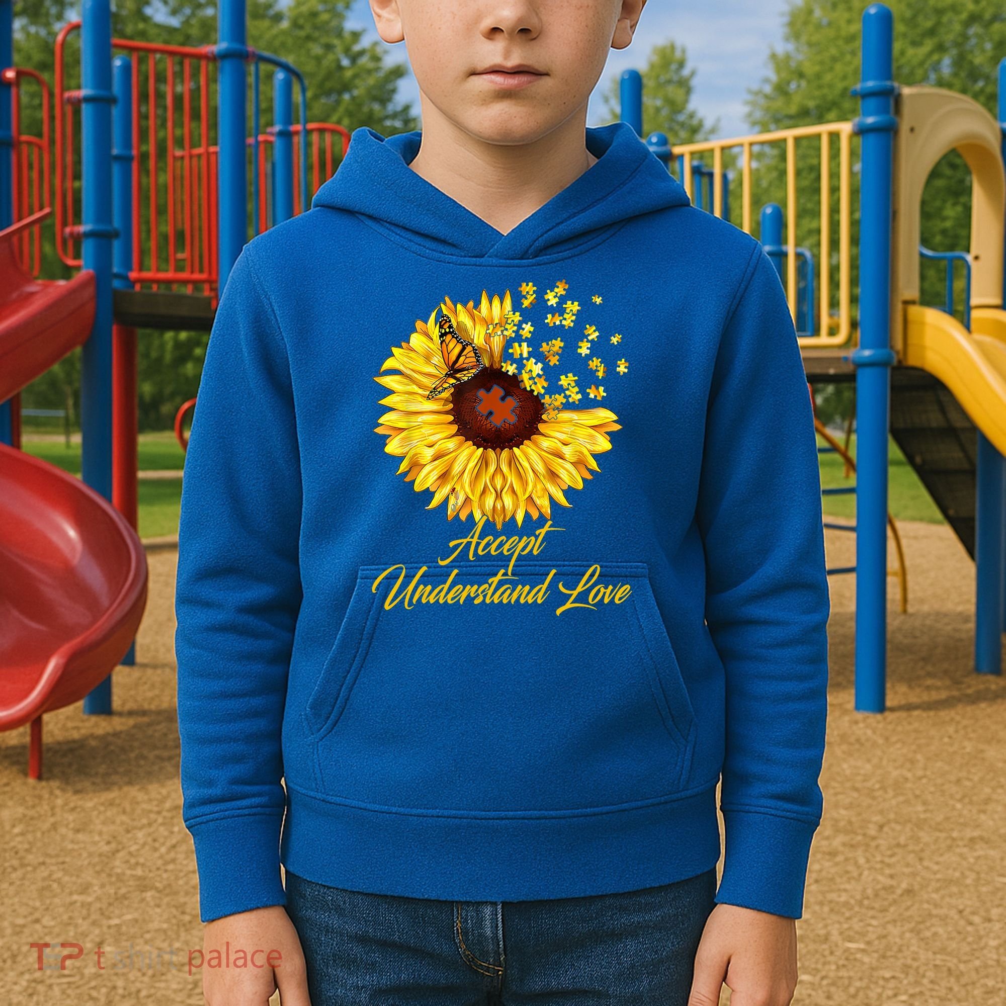 Accept Understand Love Sunflower Autism Kids Hoodie