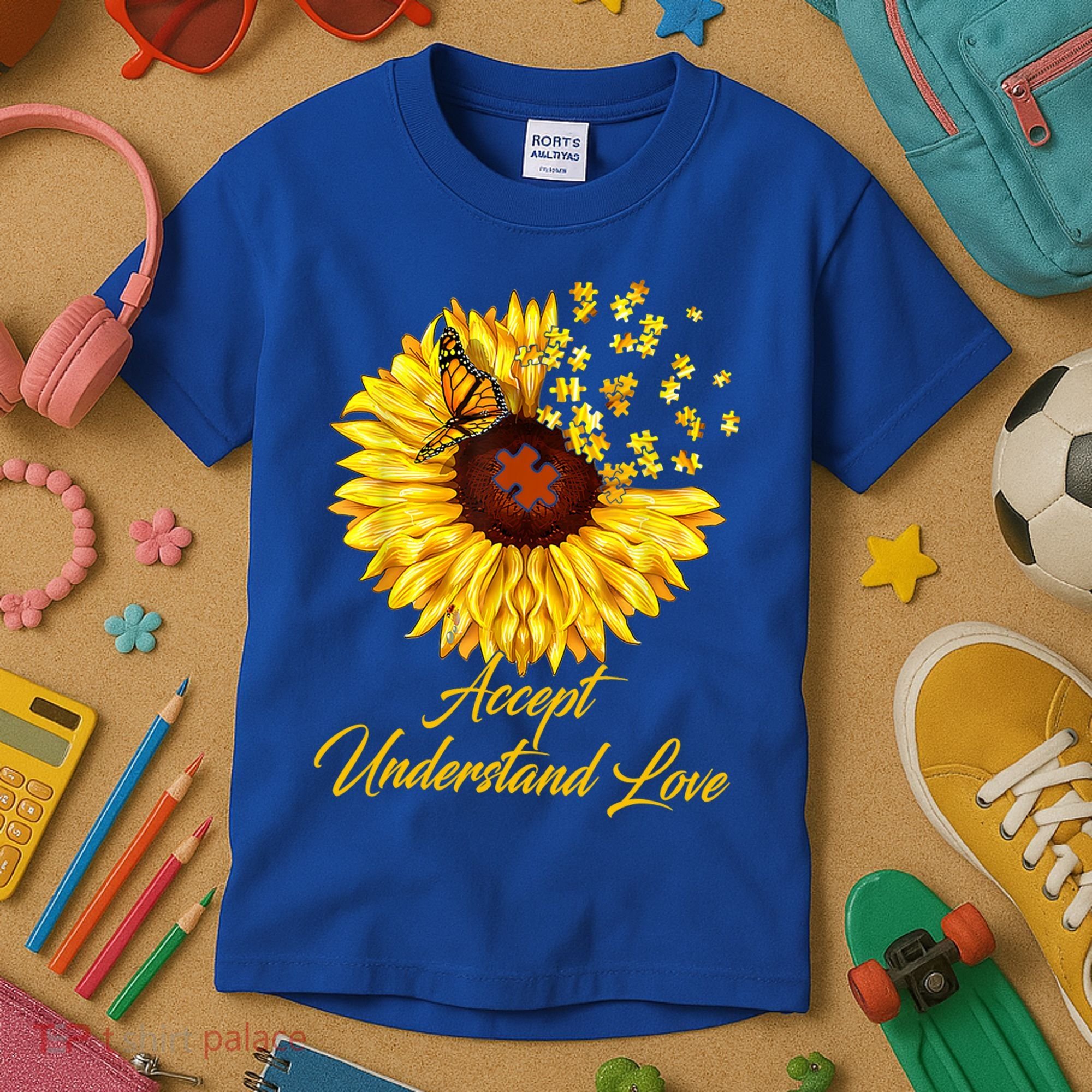 Accept Understand Love Sunflower Autism Kids T-Shirt