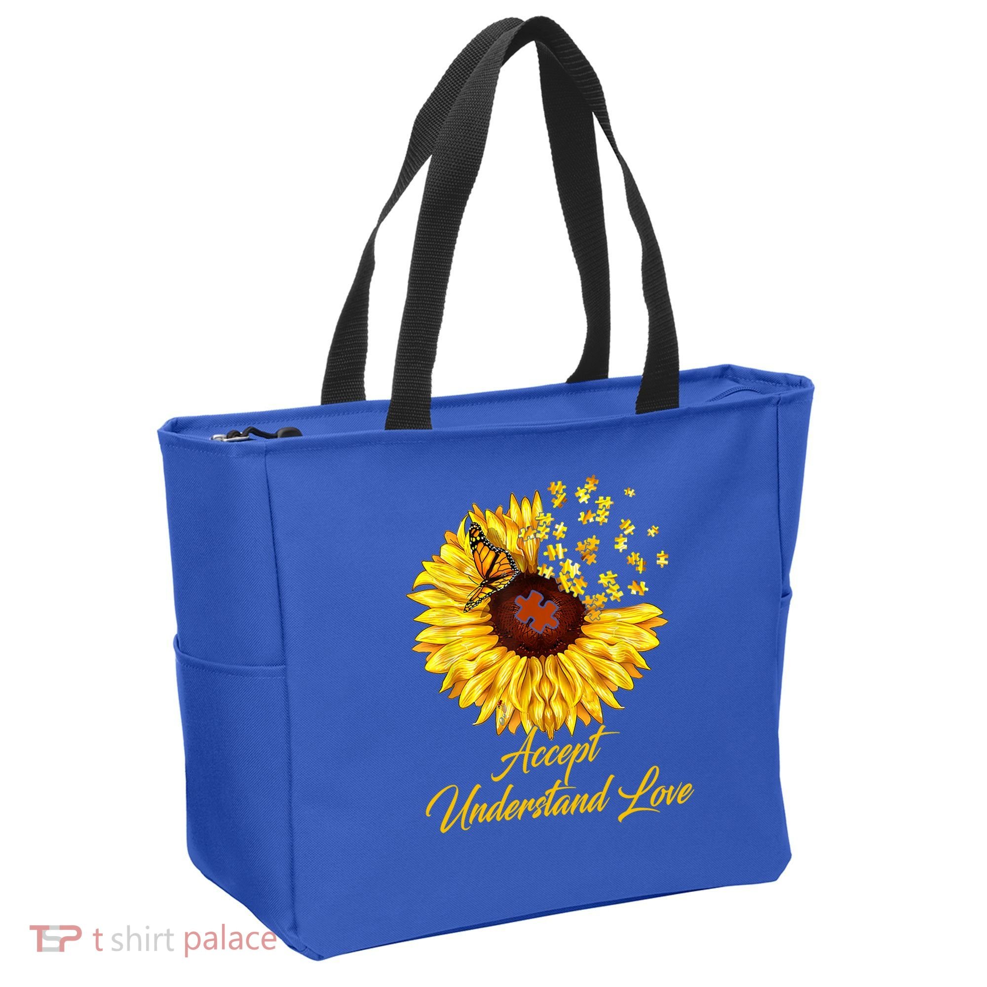 Accept Understand Love Sunflower Autism Tote Bag