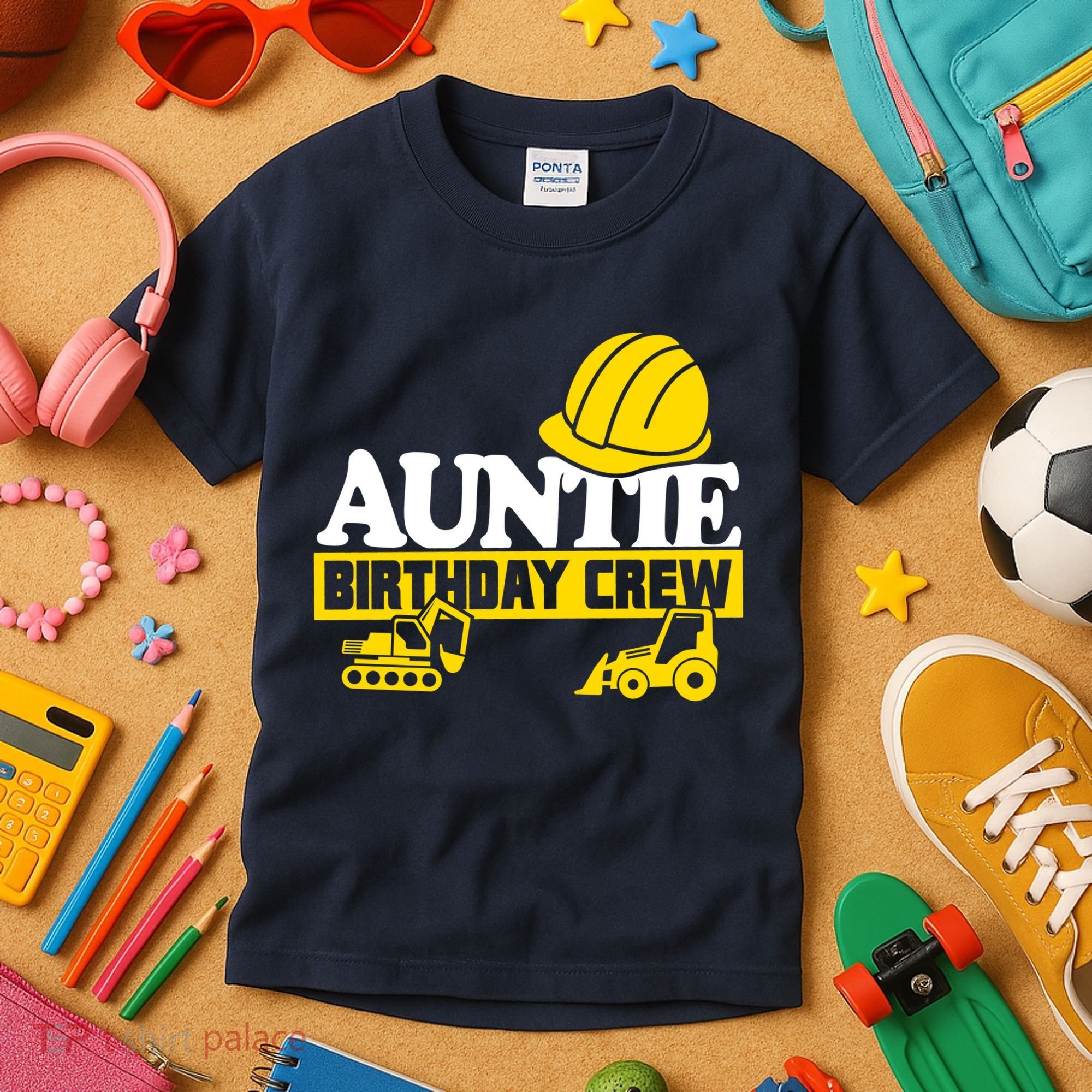 Auntie Birthday Crew Construction Party Kids T-Shirt