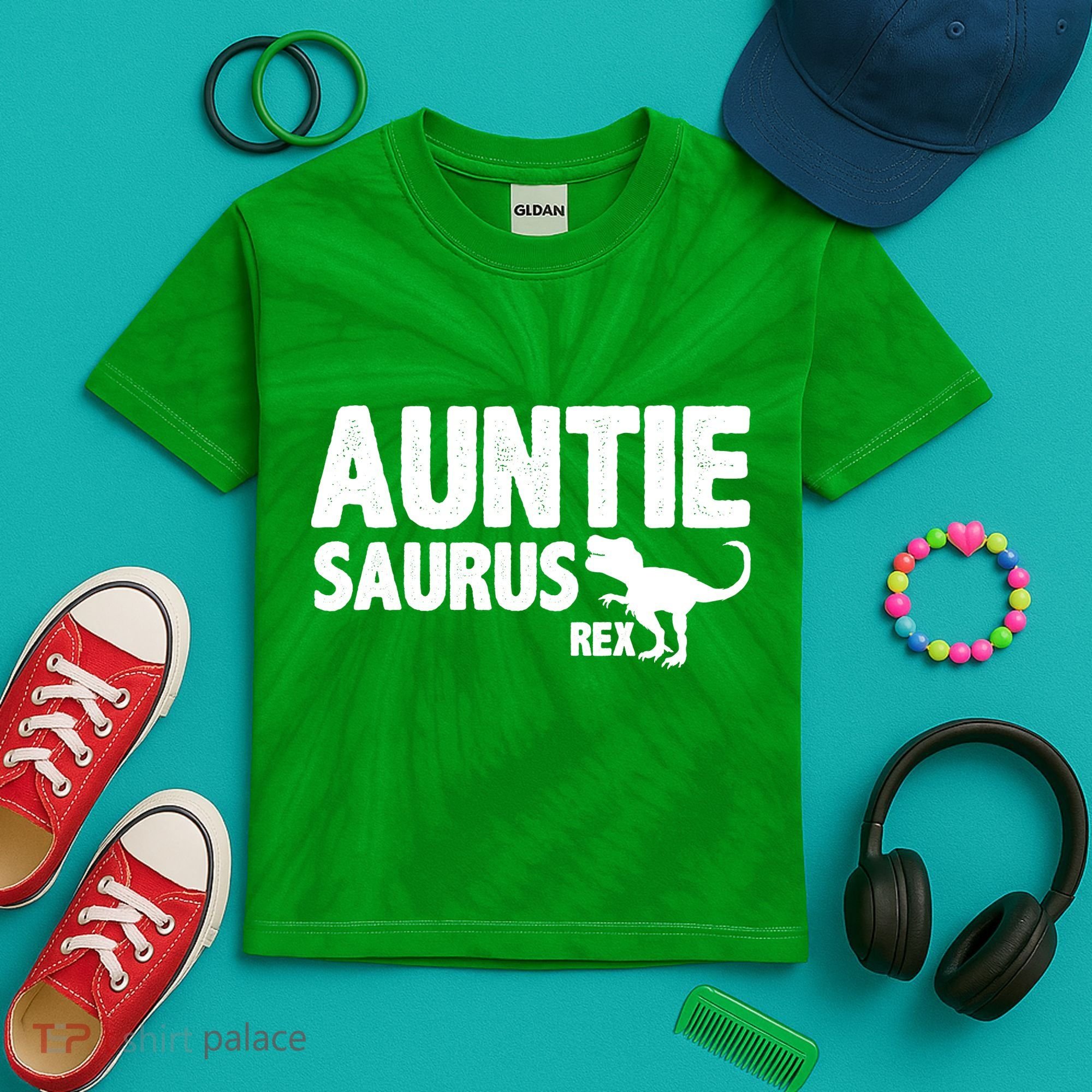 Auntiesaurus Auntie Saurus Rex Kids Tie-Dye T-Shirt