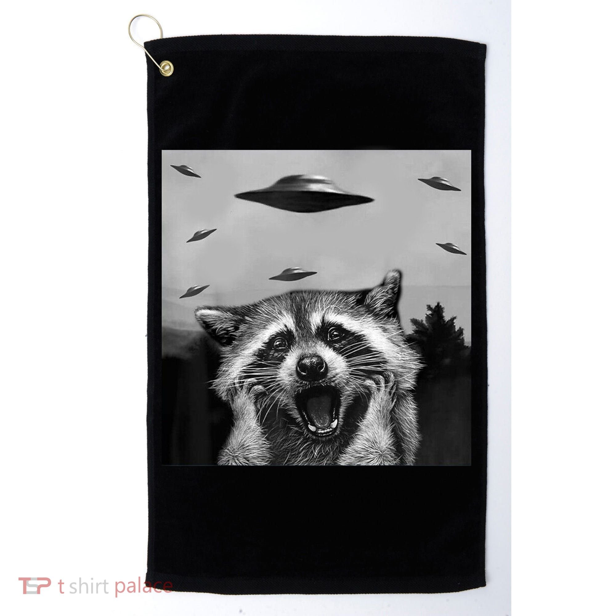 Alien Ufo Raccoon Golf Towel
