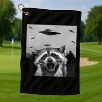 Alien Ufo Raccoon Golf Towel thumb 1