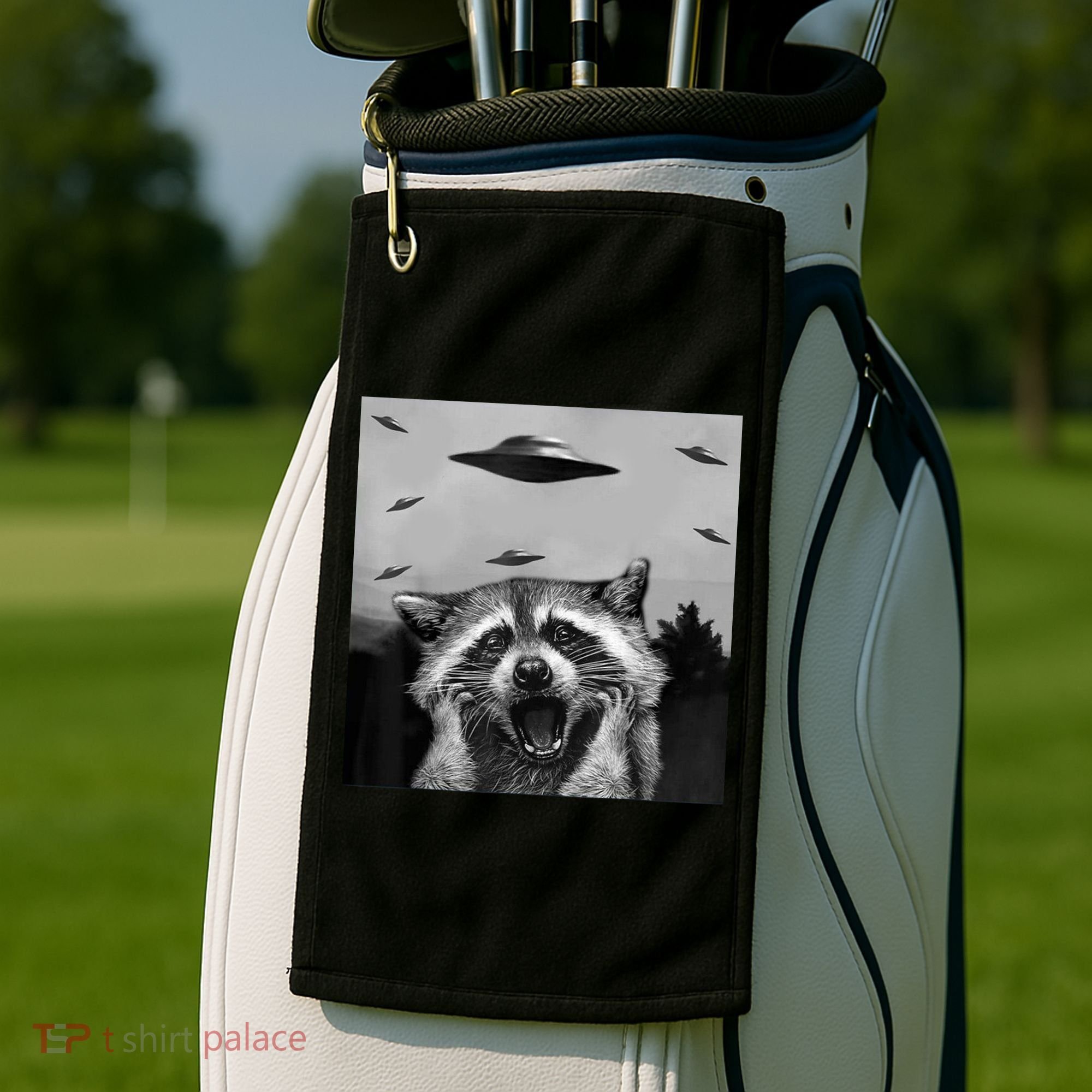 Alien Ufo Raccoon Golf Towel