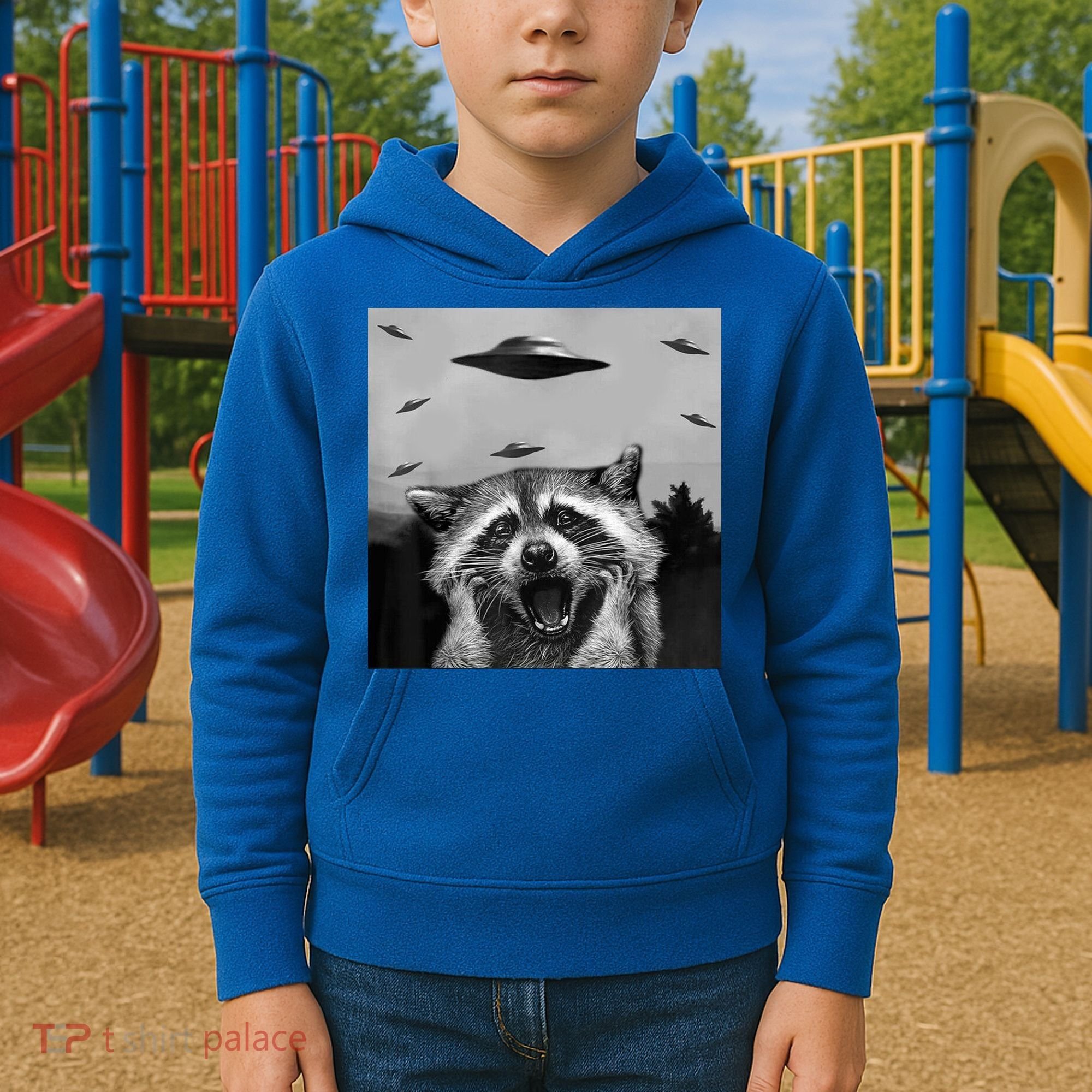 Alien Ufo Raccoon Kids Hoodie
