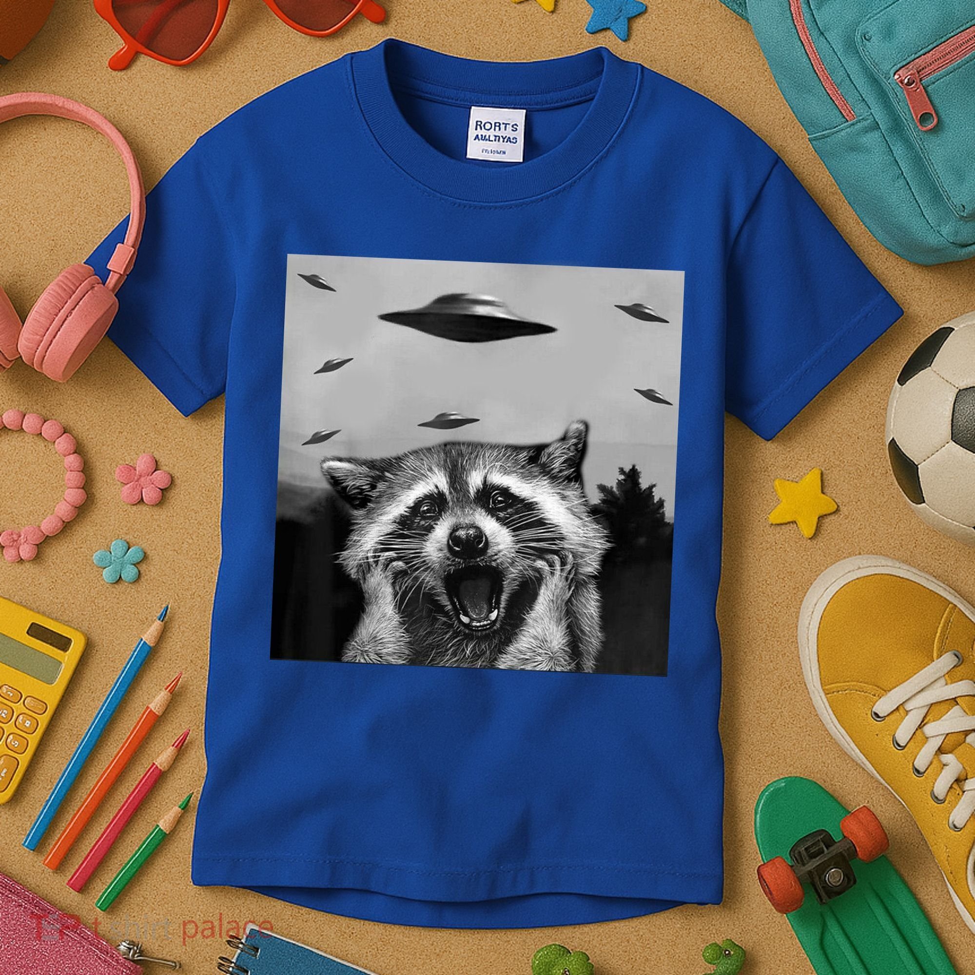 Alien Ufo Raccoon Kids T-Shirt