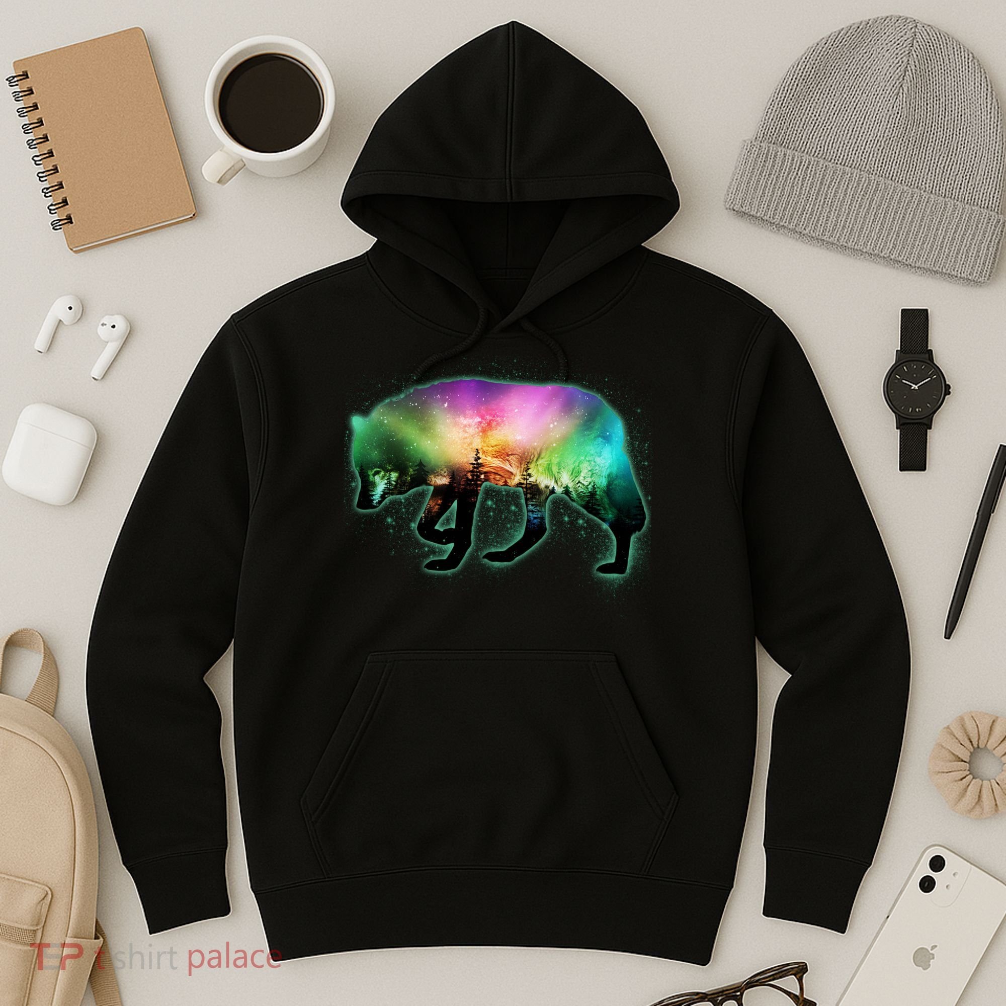 Aurora Borealis Wolf Wilderness Hoodie