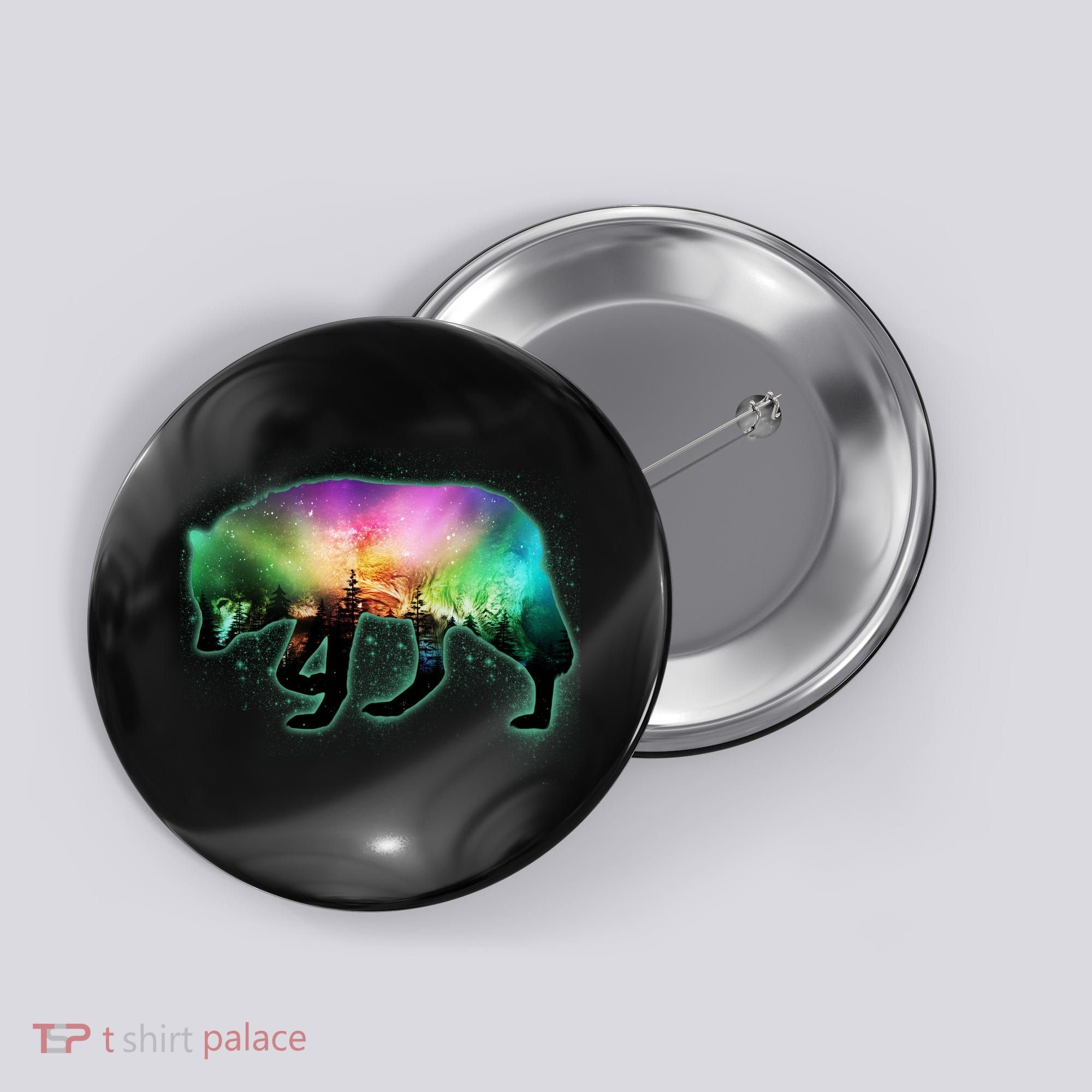 Aurora Borealis Wolf Wilderness Button