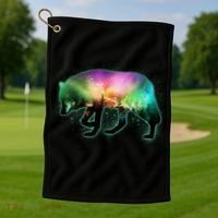 Aurora Borealis Wolf Wilderness Golf Towel thumb 1