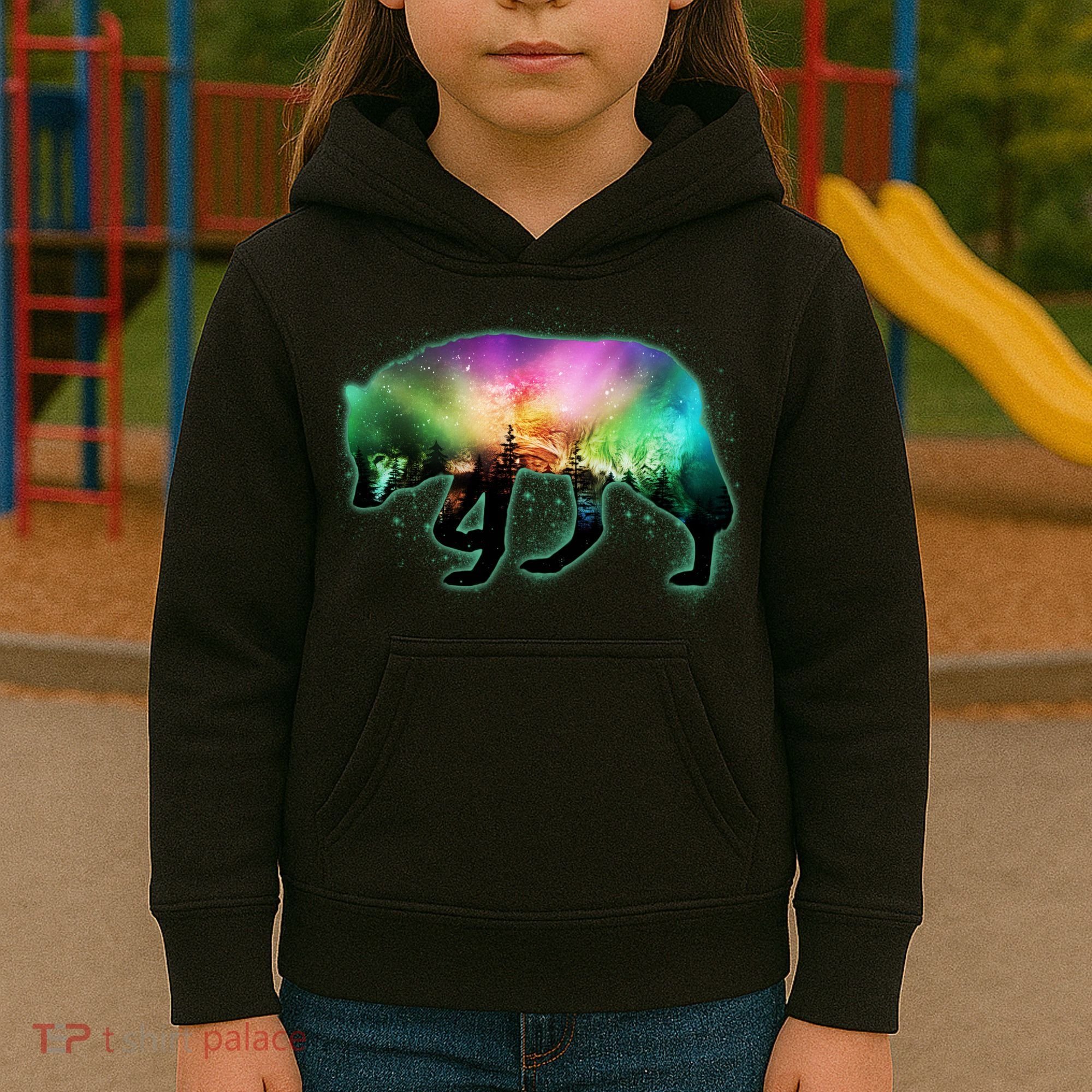 Aurora Borealis Wolf Wilderness Kids Hoodie