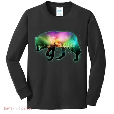 Aurora Borealis Wolf Wilderness Kids Long Sleeve Shirt