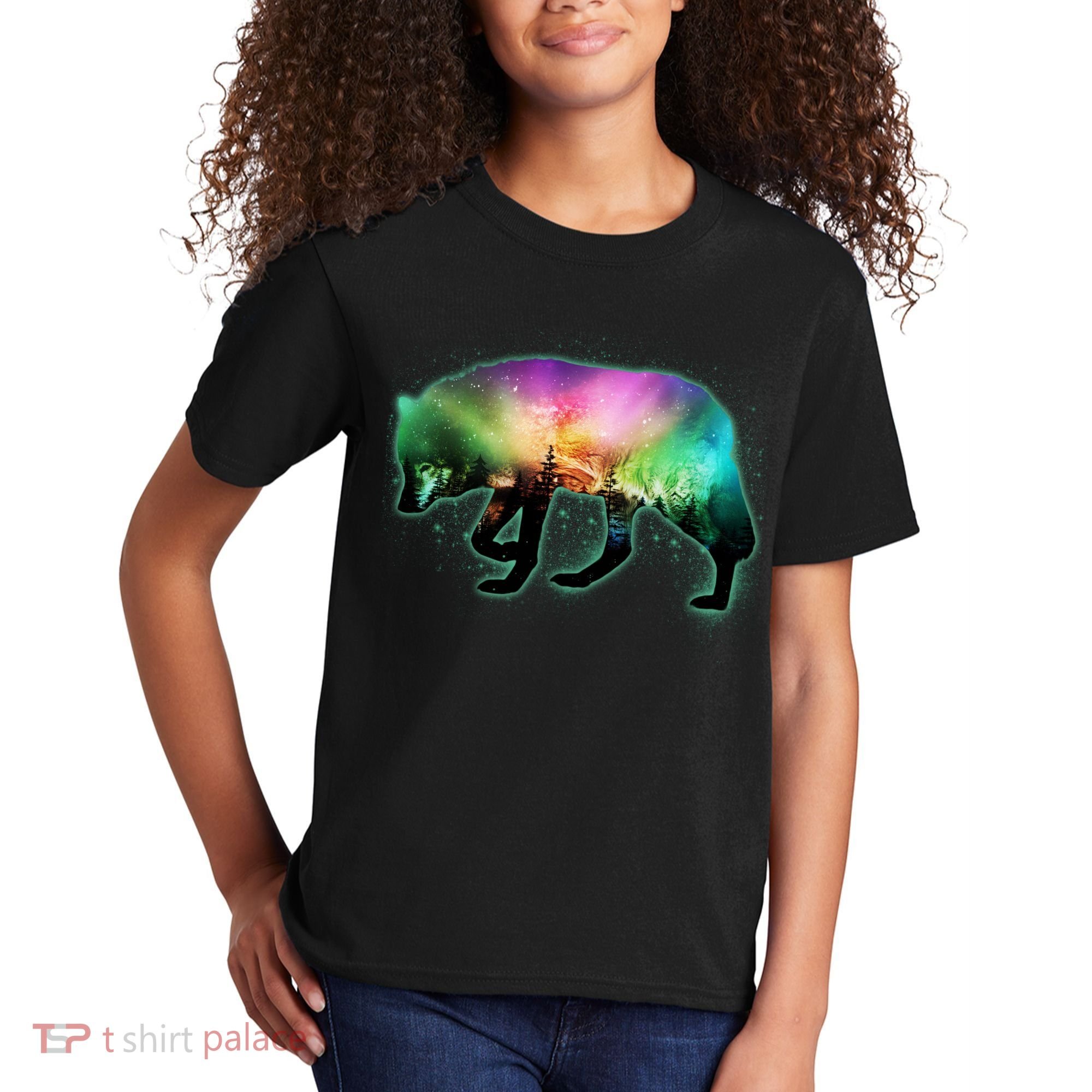 Aurora Borealis Wolf Wilderness Kids T-Shirt