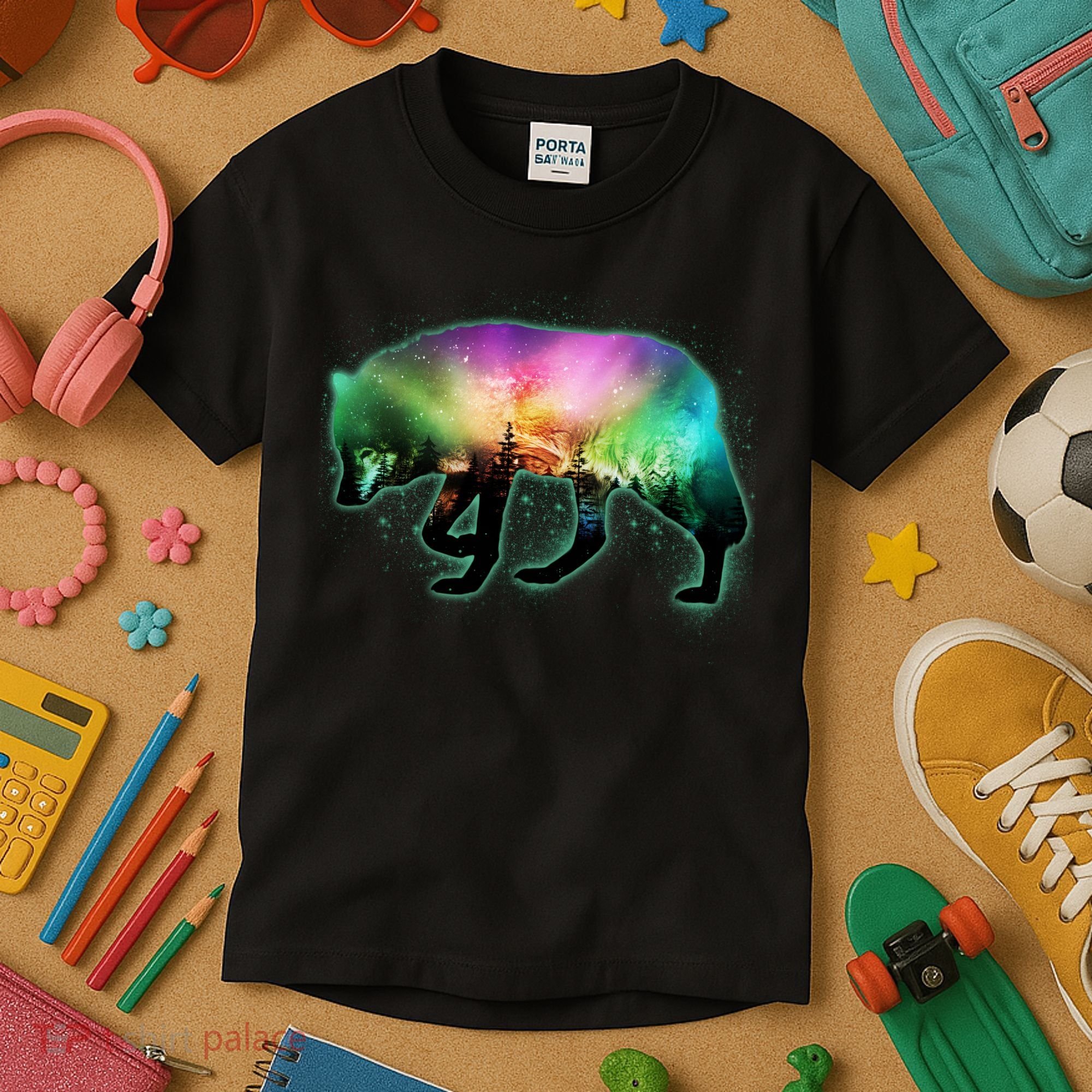 Aurora Borealis Wolf Wilderness Kids T-Shirt