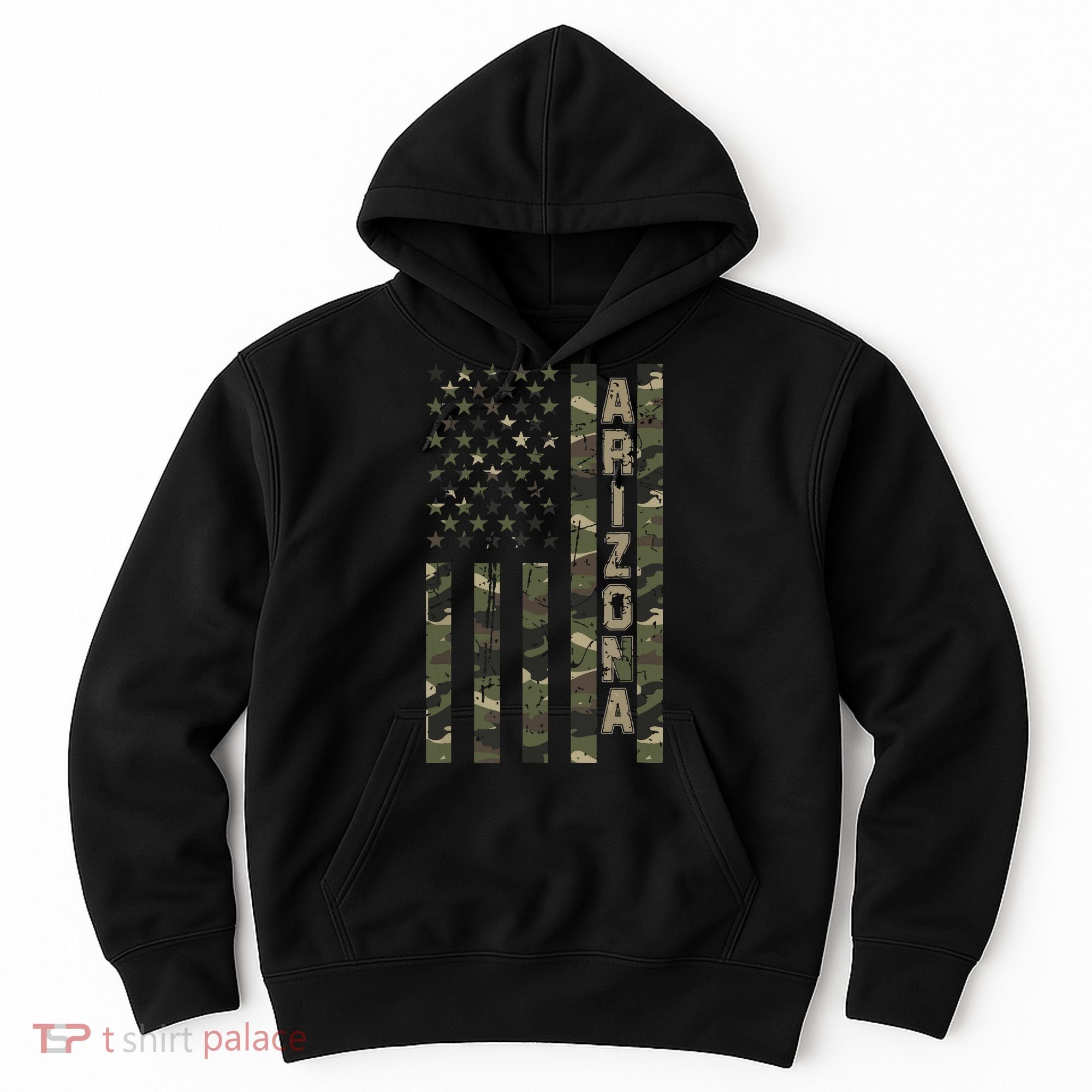 Arizona United States Distressed Camo W Us Flag Hoodie
