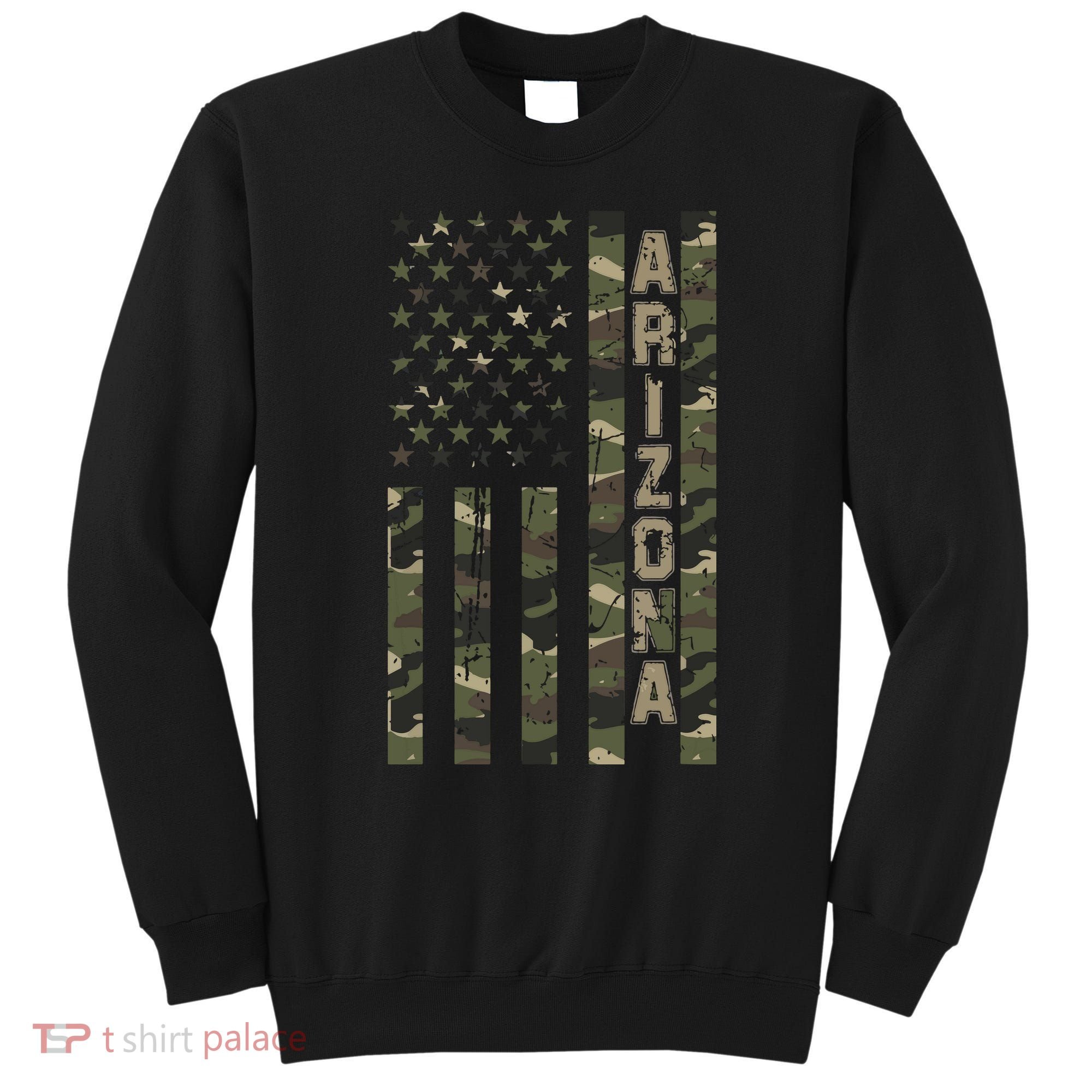 Arizona United States Distressed Camo W Us Flag Sweatshirt
