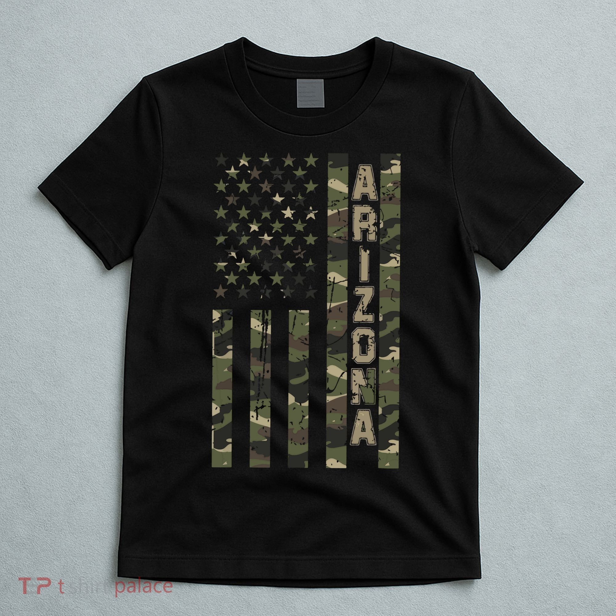 Arizona United States Distressed Camo W Us Flag T-Shirt