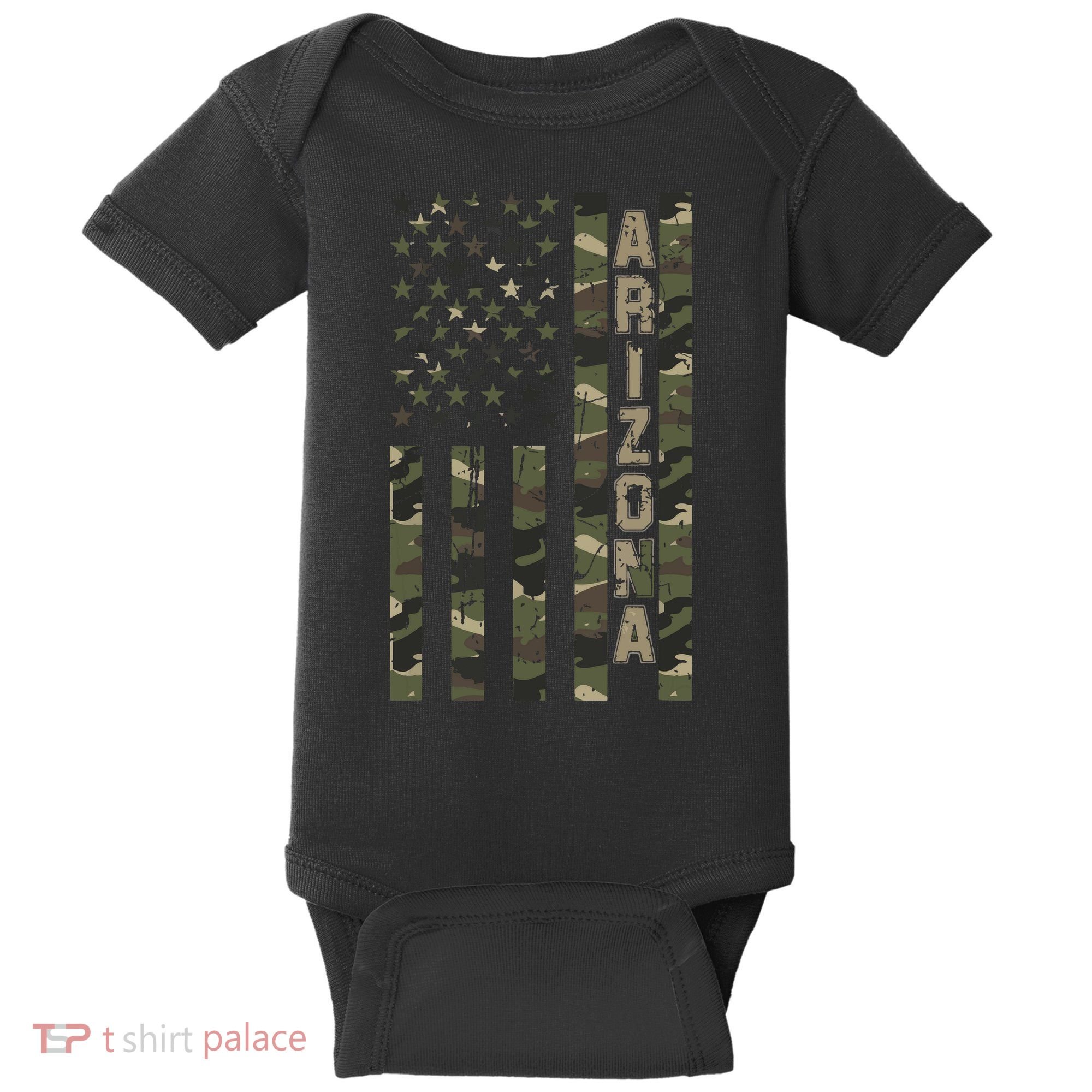 Arizona United States Distressed Camo W Us Flag Baby Bodysuit