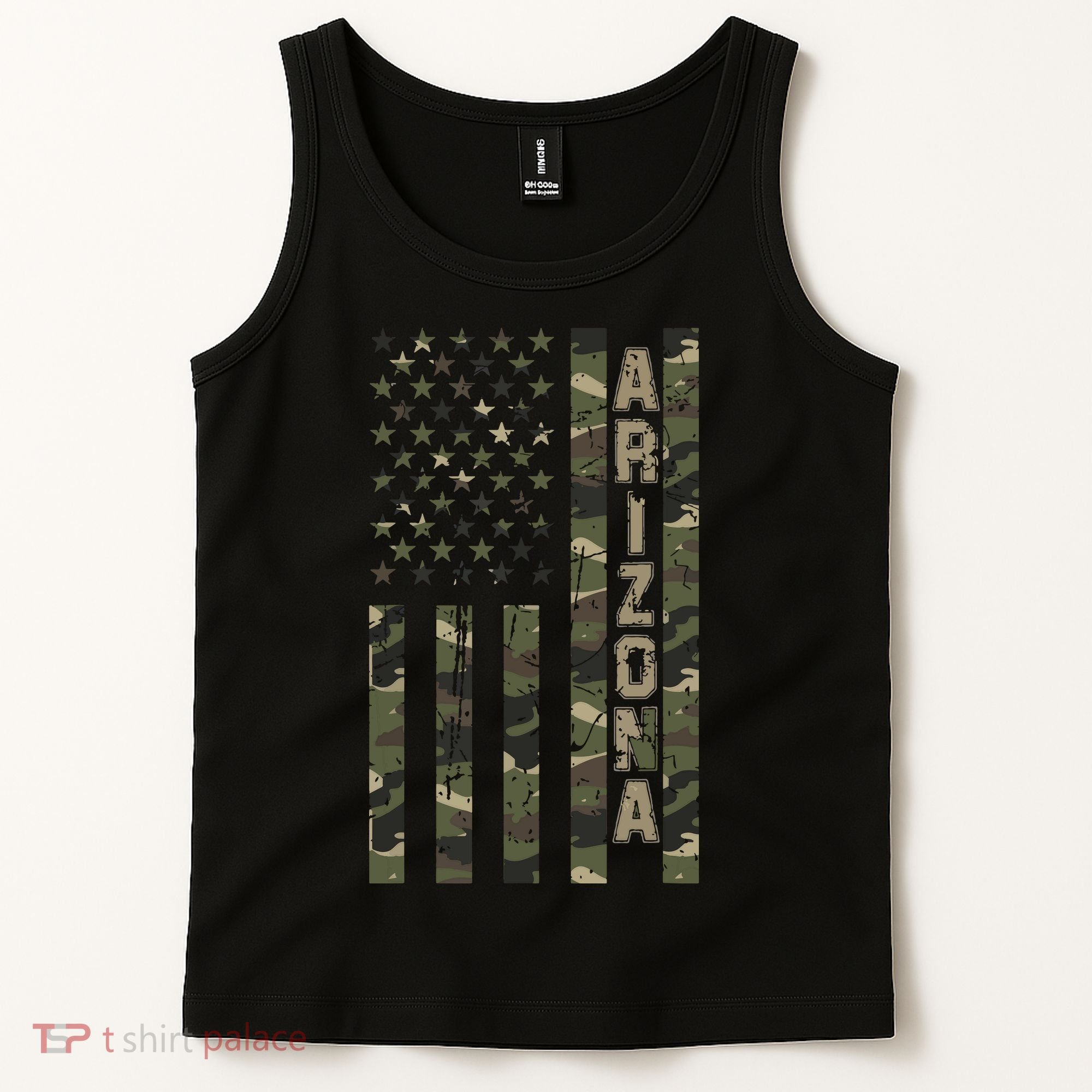 Arizona United States Distressed Camo W Us Flag Tank Top