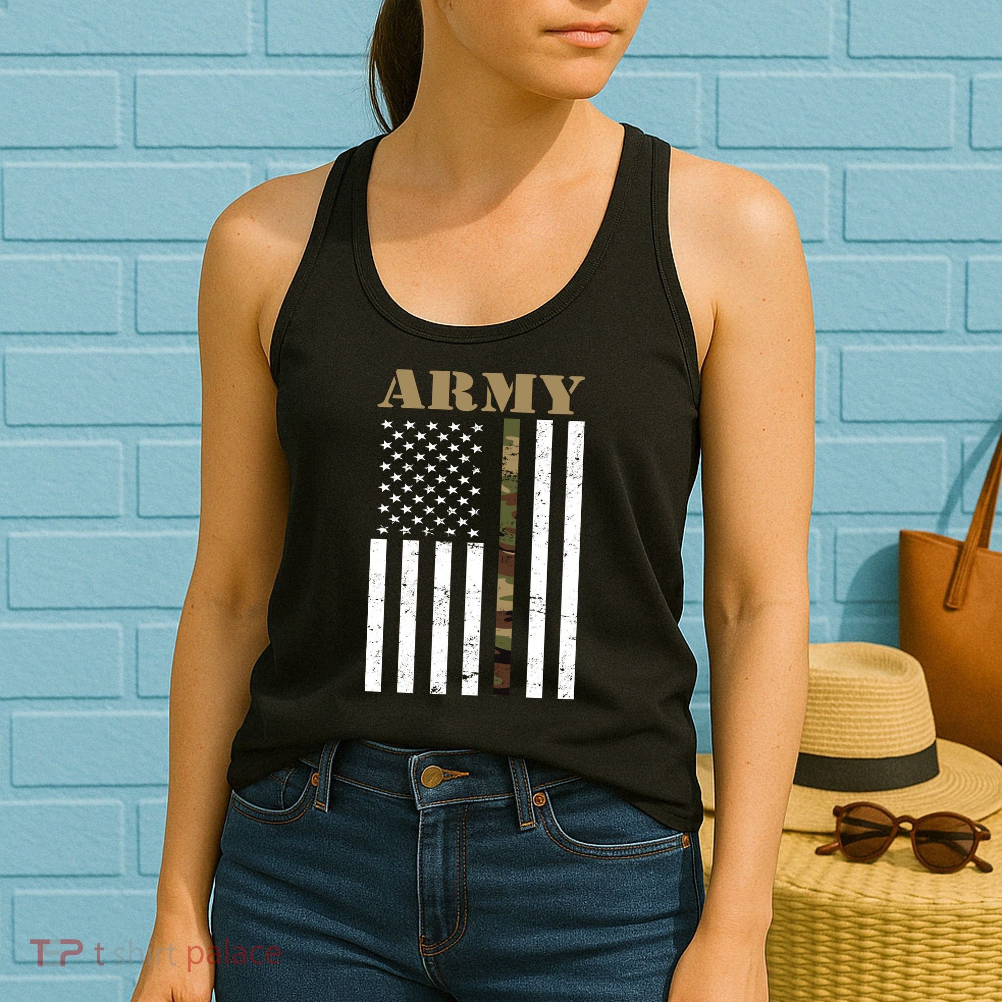 Army United States Thin Camo Line Flag Front And Back Women's Tank Top