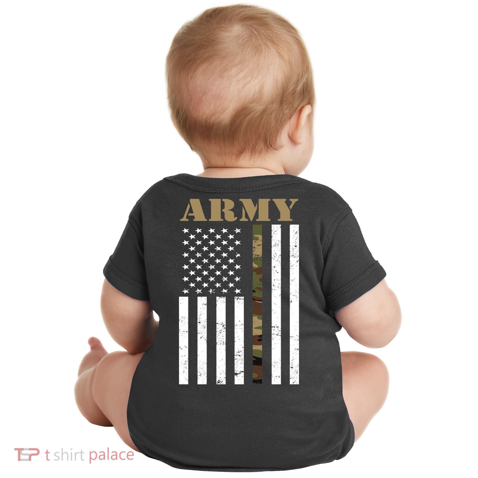 Army United States Thin Camo Line Flag Front And Back Baby Bodysuit