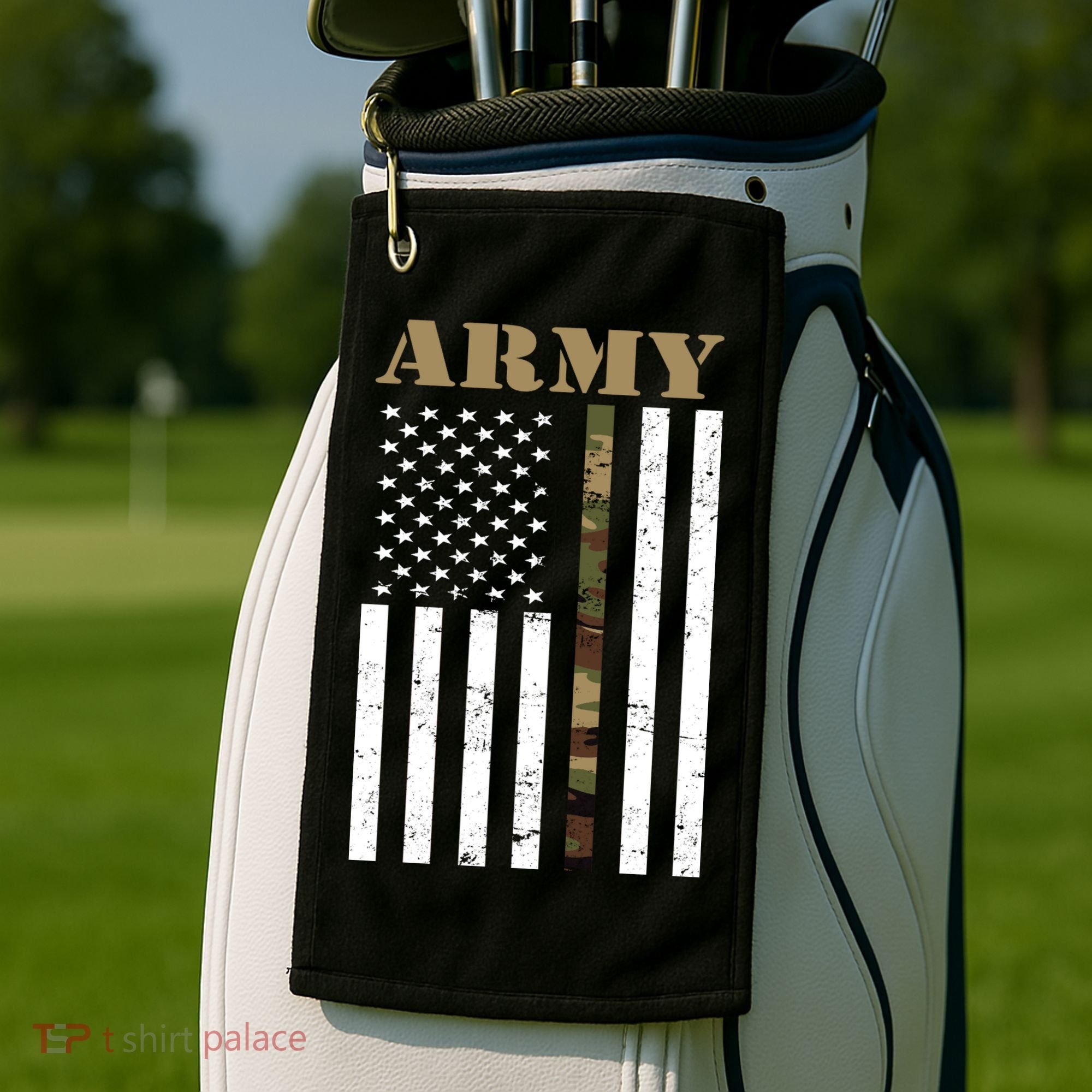 Army United States Thin Camo Line Flag Front And Back Golf Towel