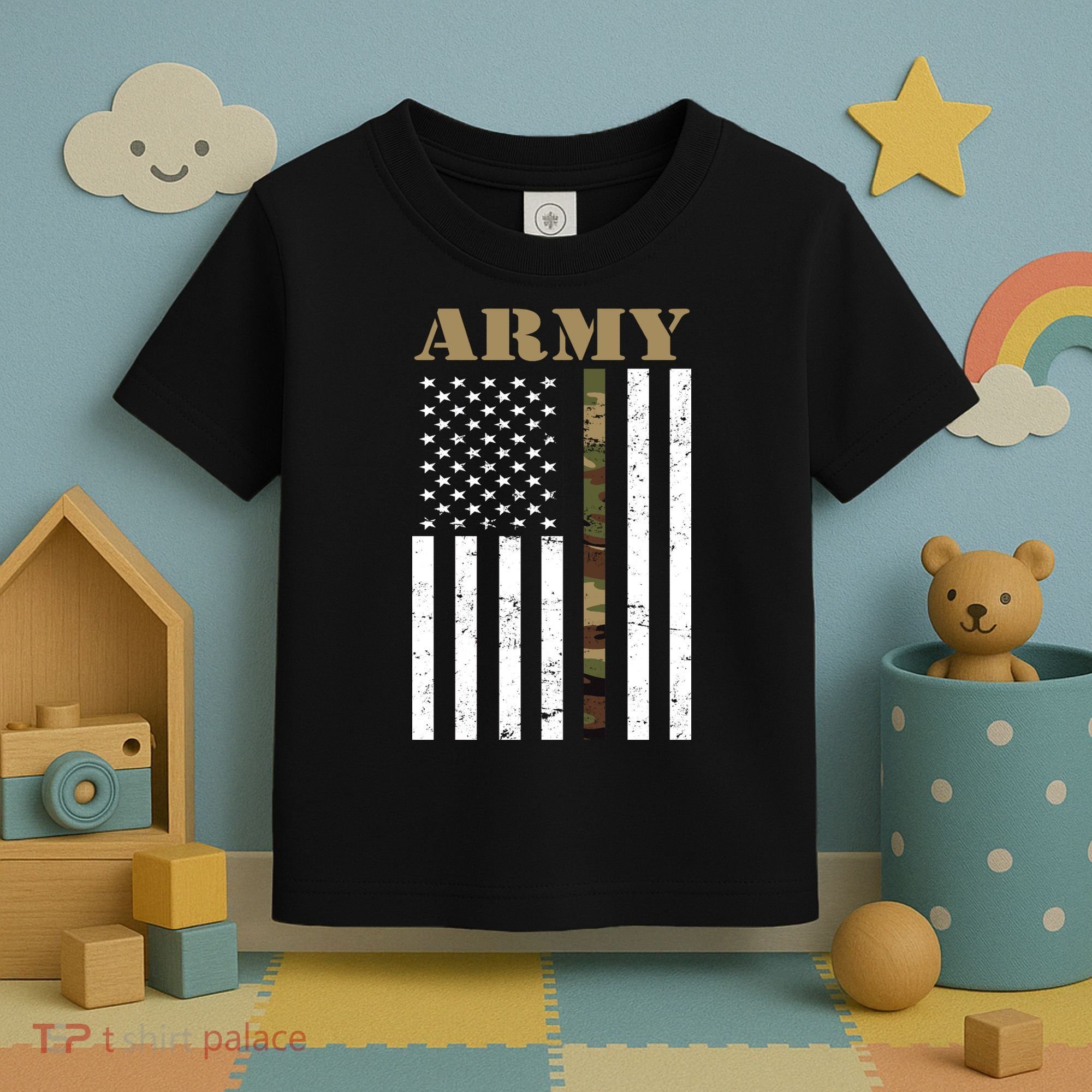Army United States Thin Camo Line Flag Front And Back Toddler T-Shirt