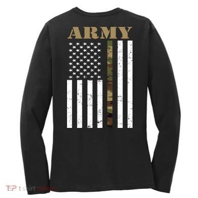 Army United States Thin Camo Line Flag Front And Back Women's Long Sleeve Shirt back