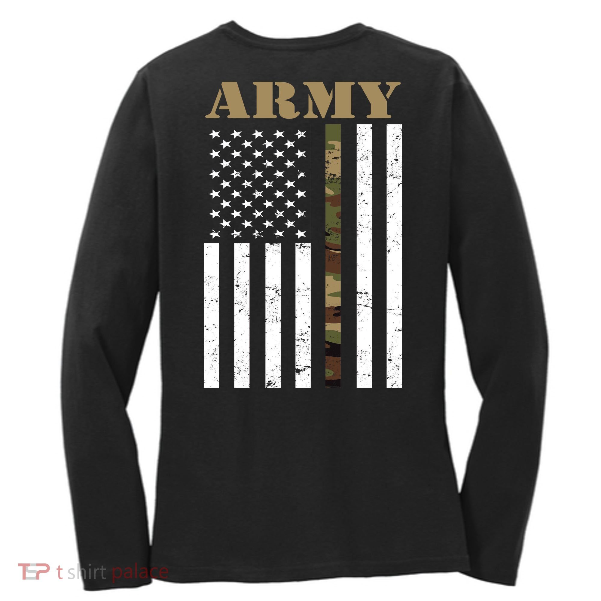 Army United States Thin Camo Line Flag Front And Back Women's Long Sleeve Shirt