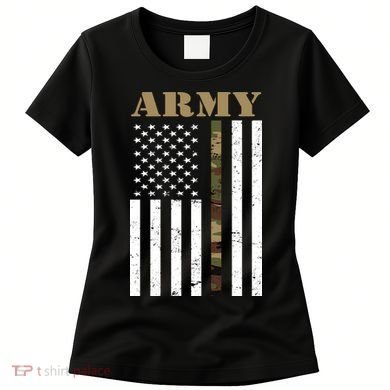 Army United States Thin Camo Line Flag Front And Back Women's T-Shirt