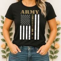 Army United States Thin Camo Line Flag Front And Back Women's T-Shirt thumb 2