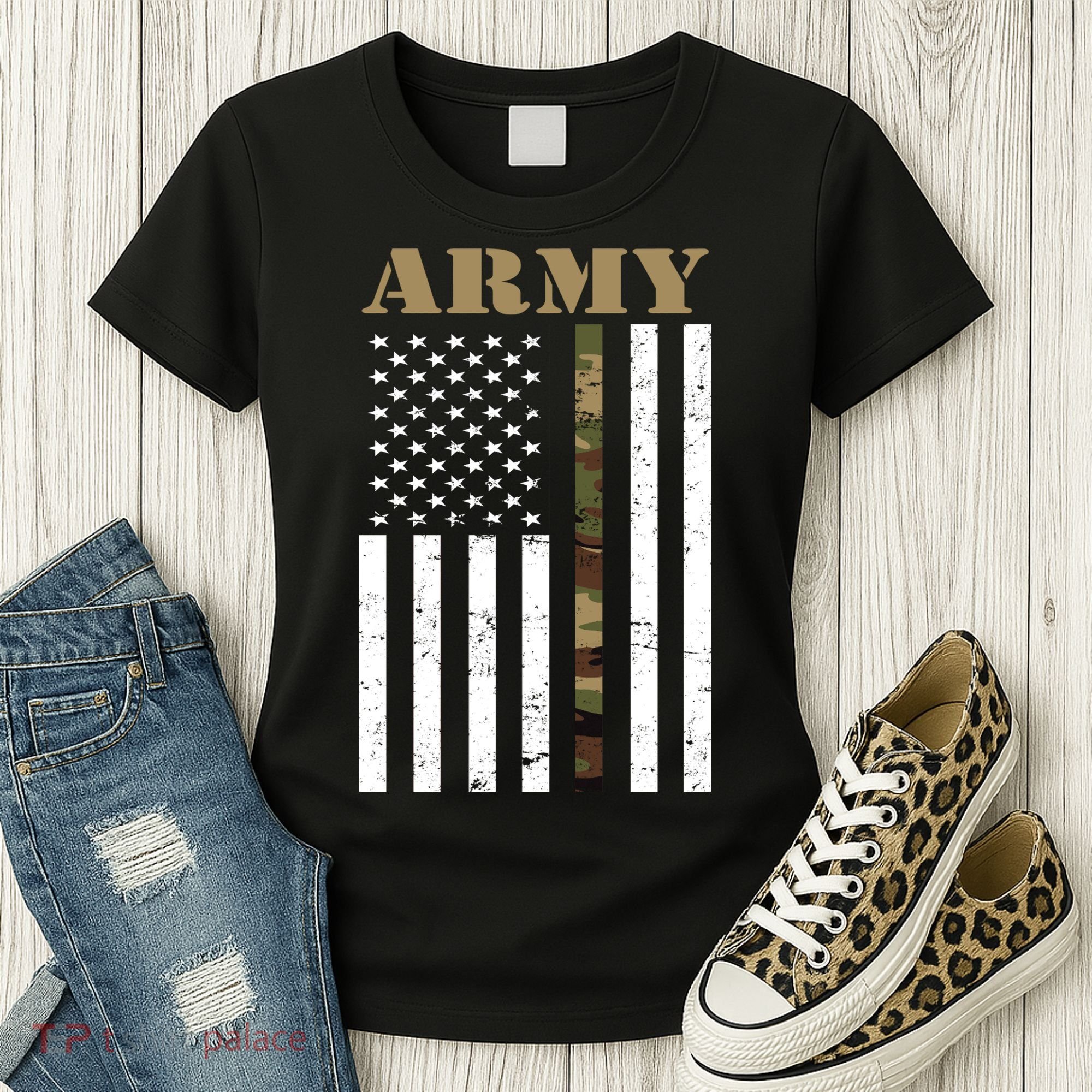 Army United States Thin Camo Line Flag Front And Back Women's T-Shirt
