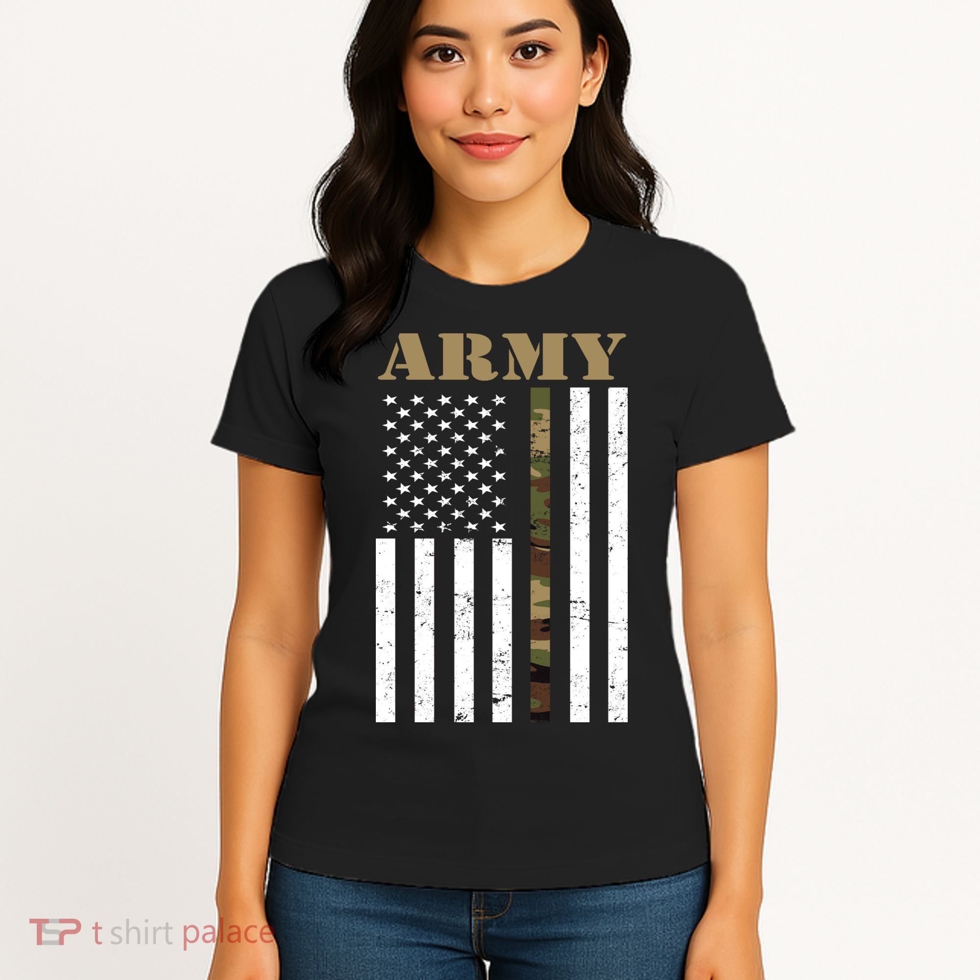 Army United States Thin Camo Line Flag Front And Back Women's T-Shirt