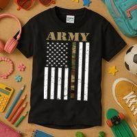 Army United States Thin Camo Line Flag Front And Back Kids T-Shirt thumb 3