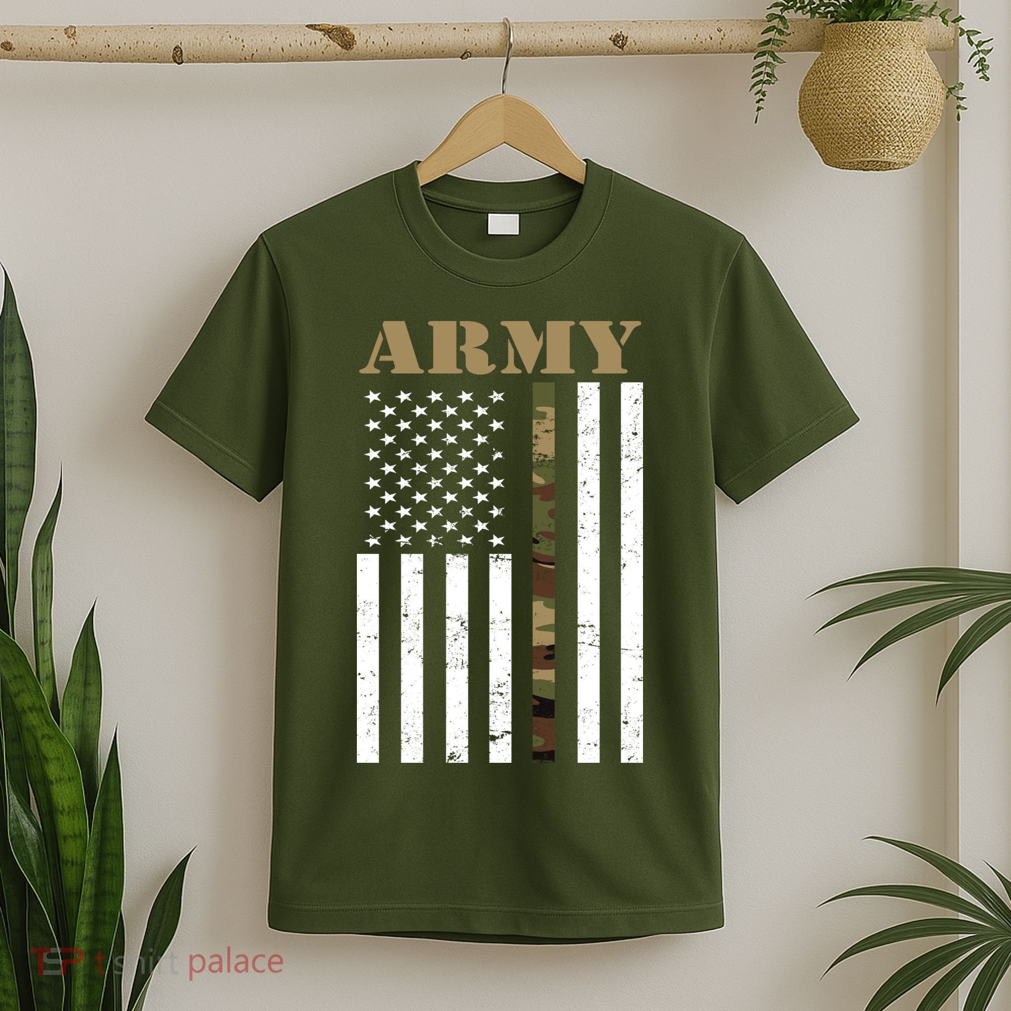 Army United States Thin Camo Line Flag Front And Back T-Shirt