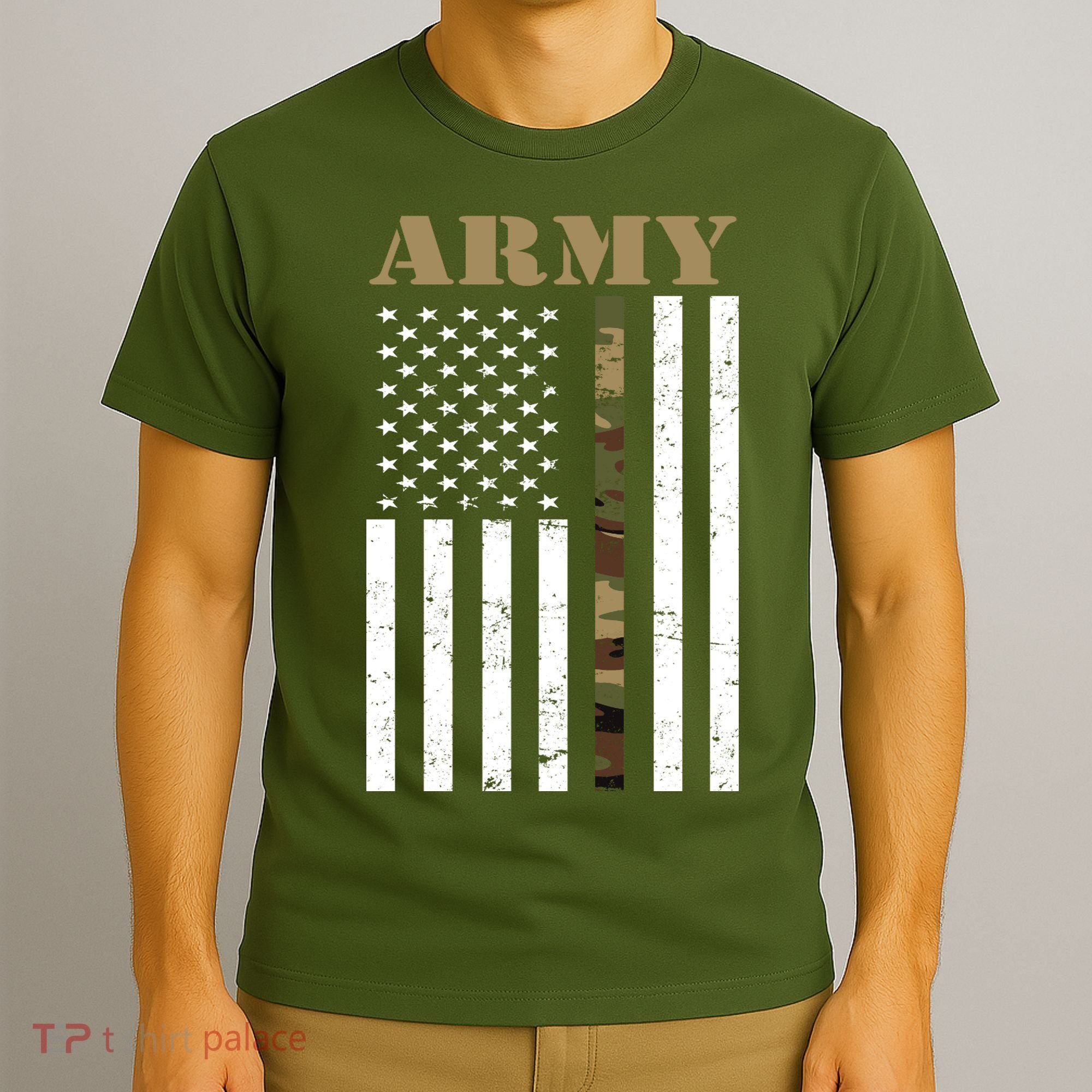 Army United States Thin Camo Line Flag Front And Back T-Shirt