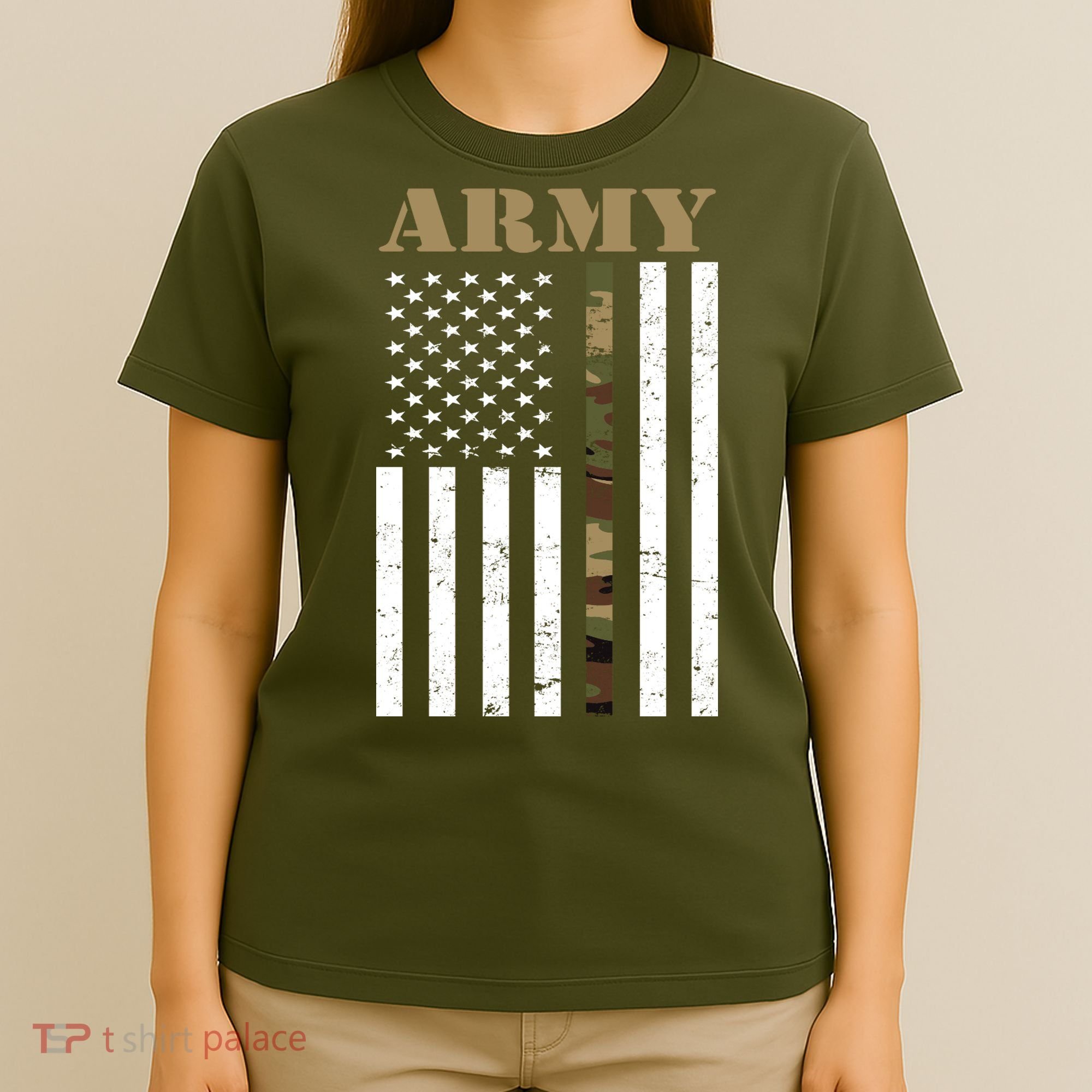 Army United States Thin Camo Line Flag Front And Back T-Shirt