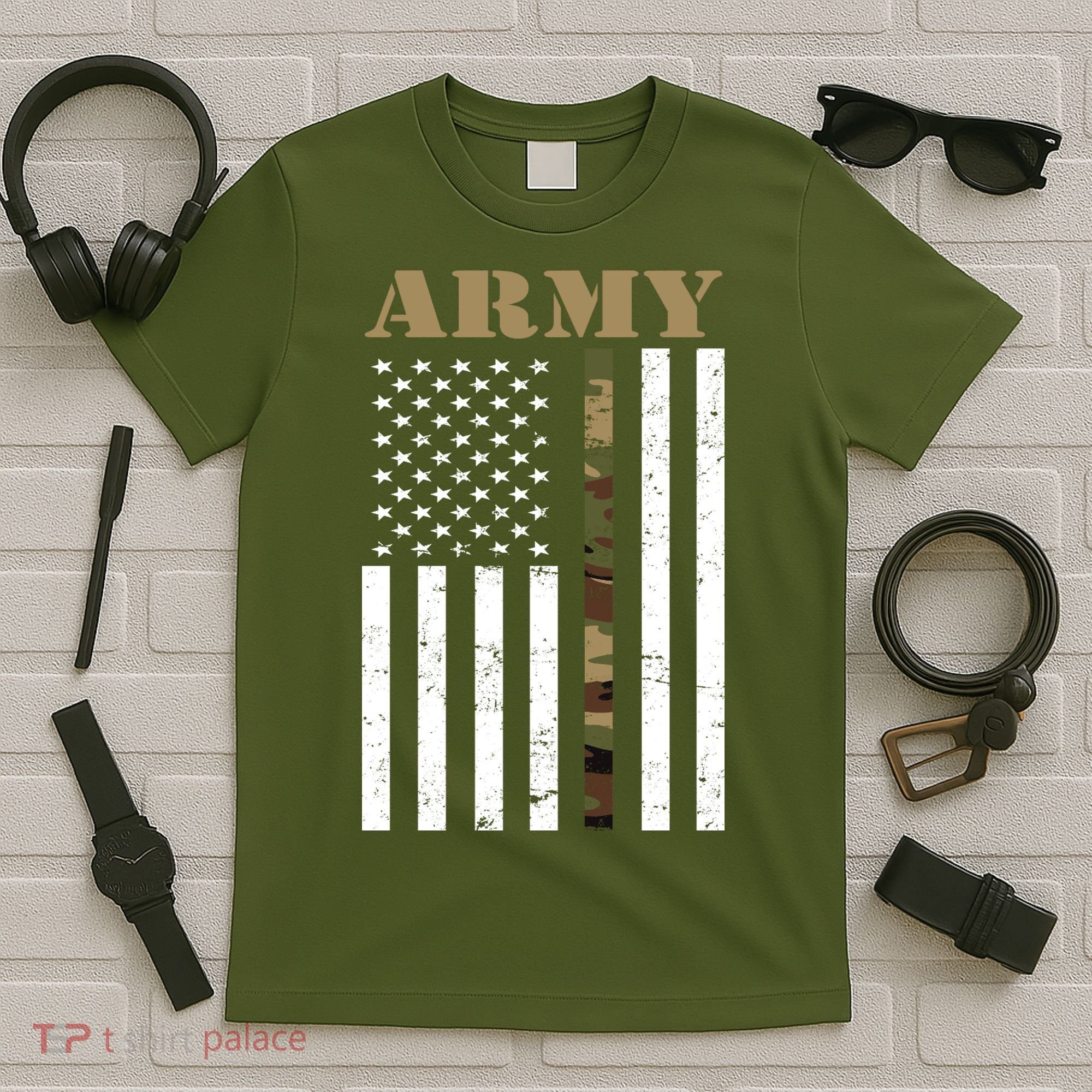 Army United States Thin Camo Line Flag Front And Back T-Shirt