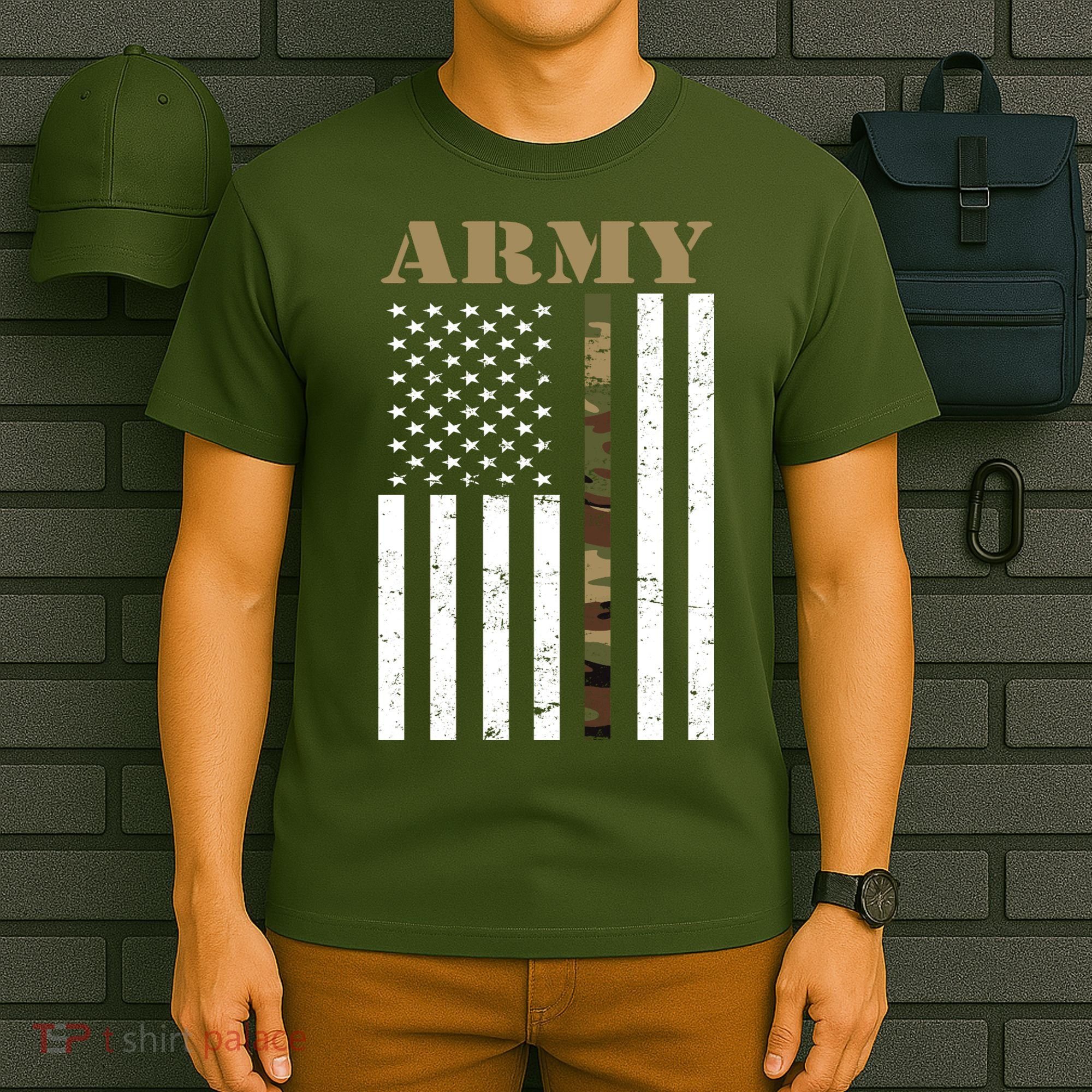 Army United States Thin Camo Line Flag Front And Back T-Shirt