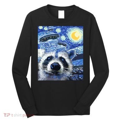 Alien Ufo Starry Night Racoon Long Sleeve Shirt
