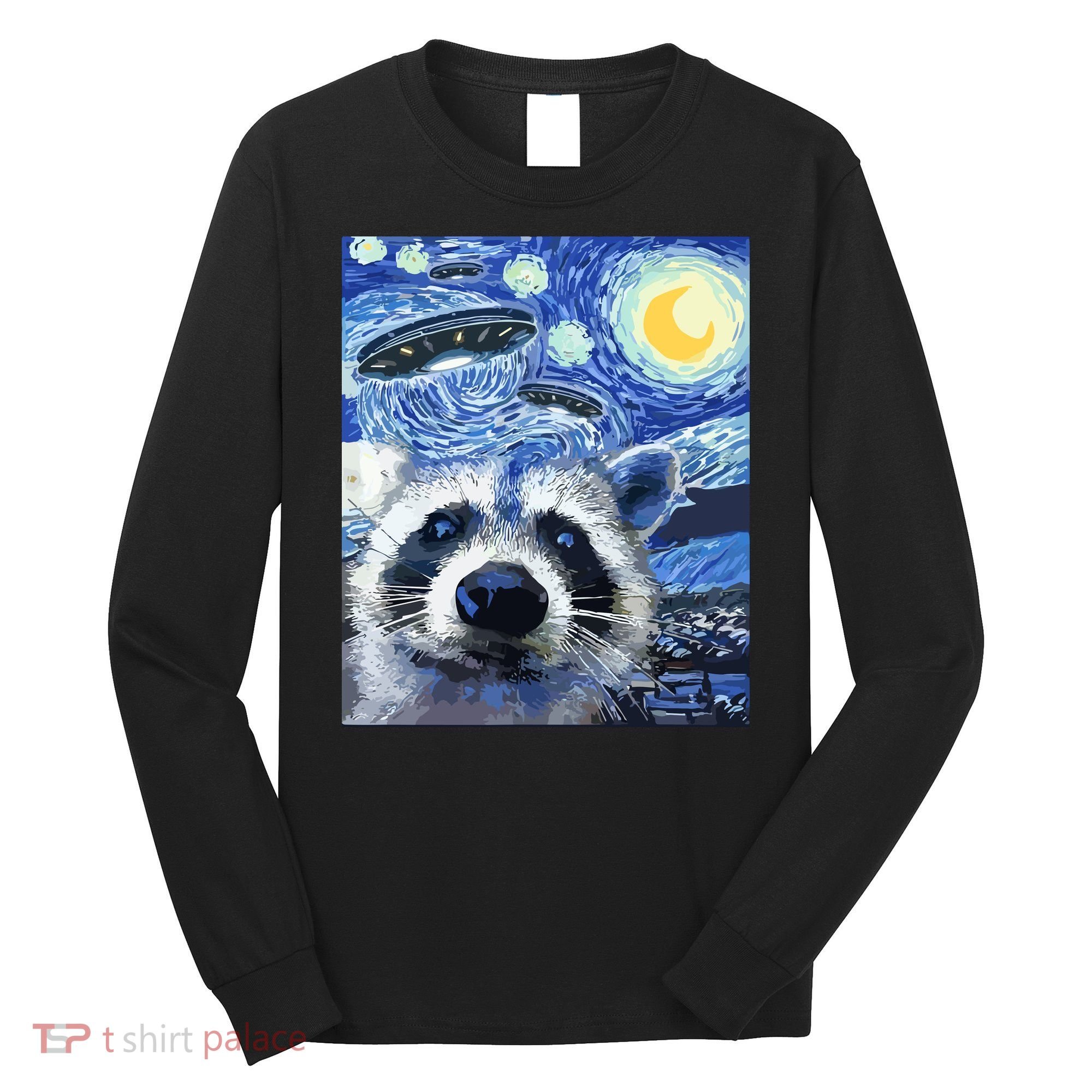 Alien Ufo Starry Night Racoon Long Sleeve Shirt