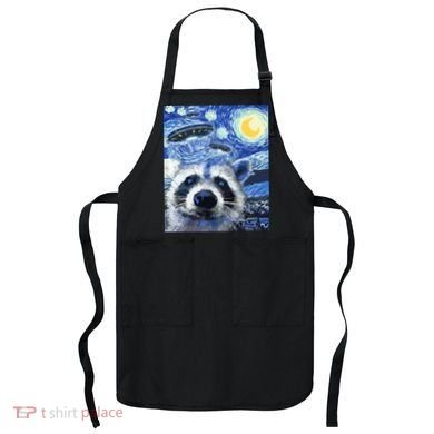 Alien Ufo Starry Night Racoon Apron
