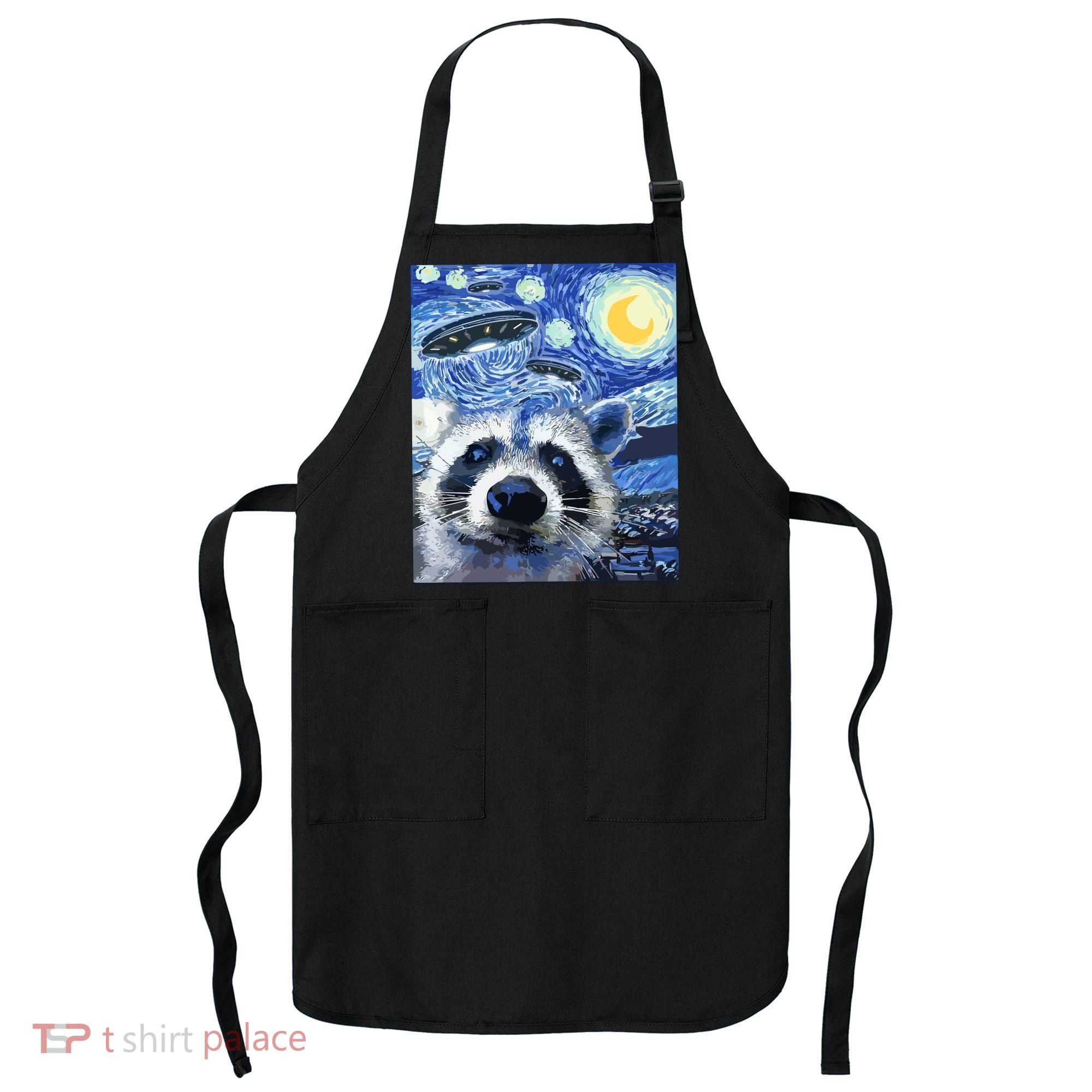 Alien Ufo Starry Night Racoon Apron