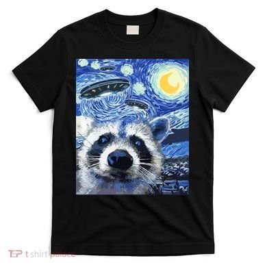 Alien Ufo Starry Night Racoon T-Shirt